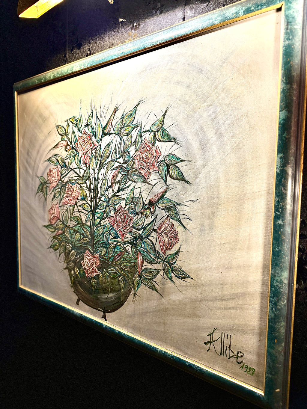 Early Original Floral Painting by Kat Allibe | Signed & Dated 1989