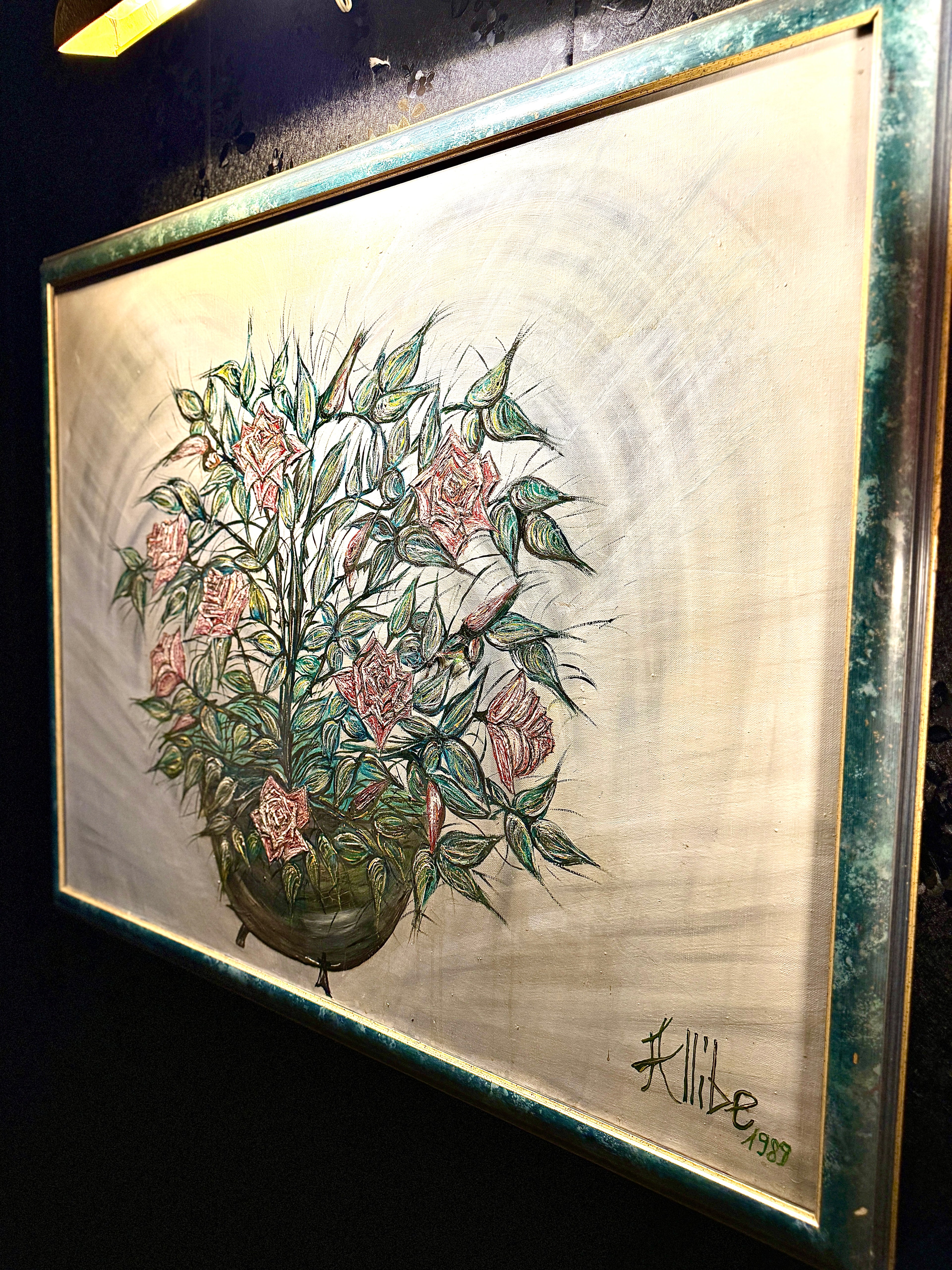 Early Original Floral Painting by Kat Allibe | Signed & Dated 1989