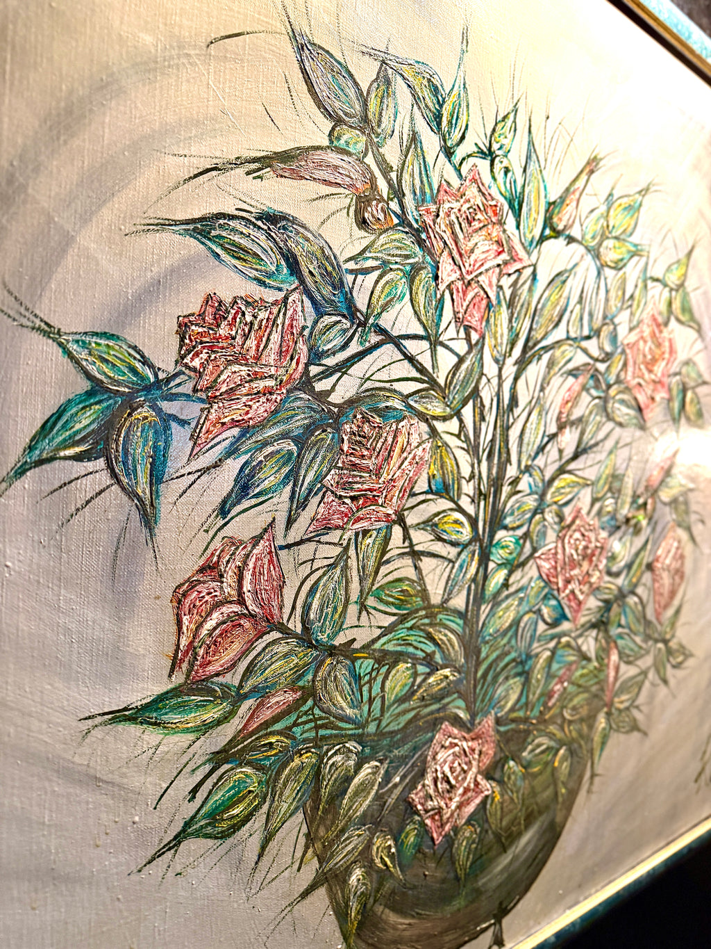 Early Original Floral Painting by Kat Allibe | Signed & Dated 1989