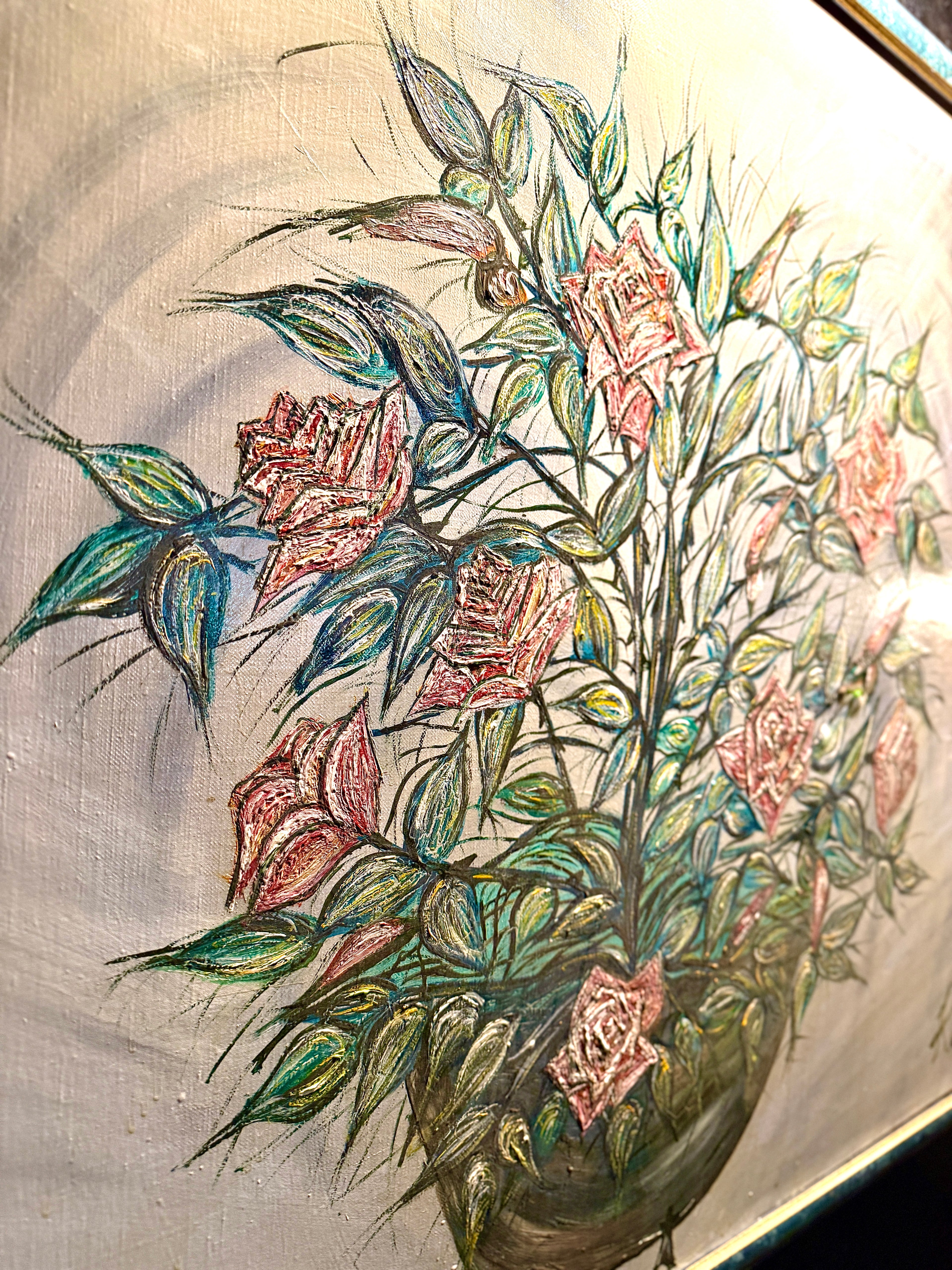 Early Original Floral Painting by Kat Allibe | Signed & Dated 1989