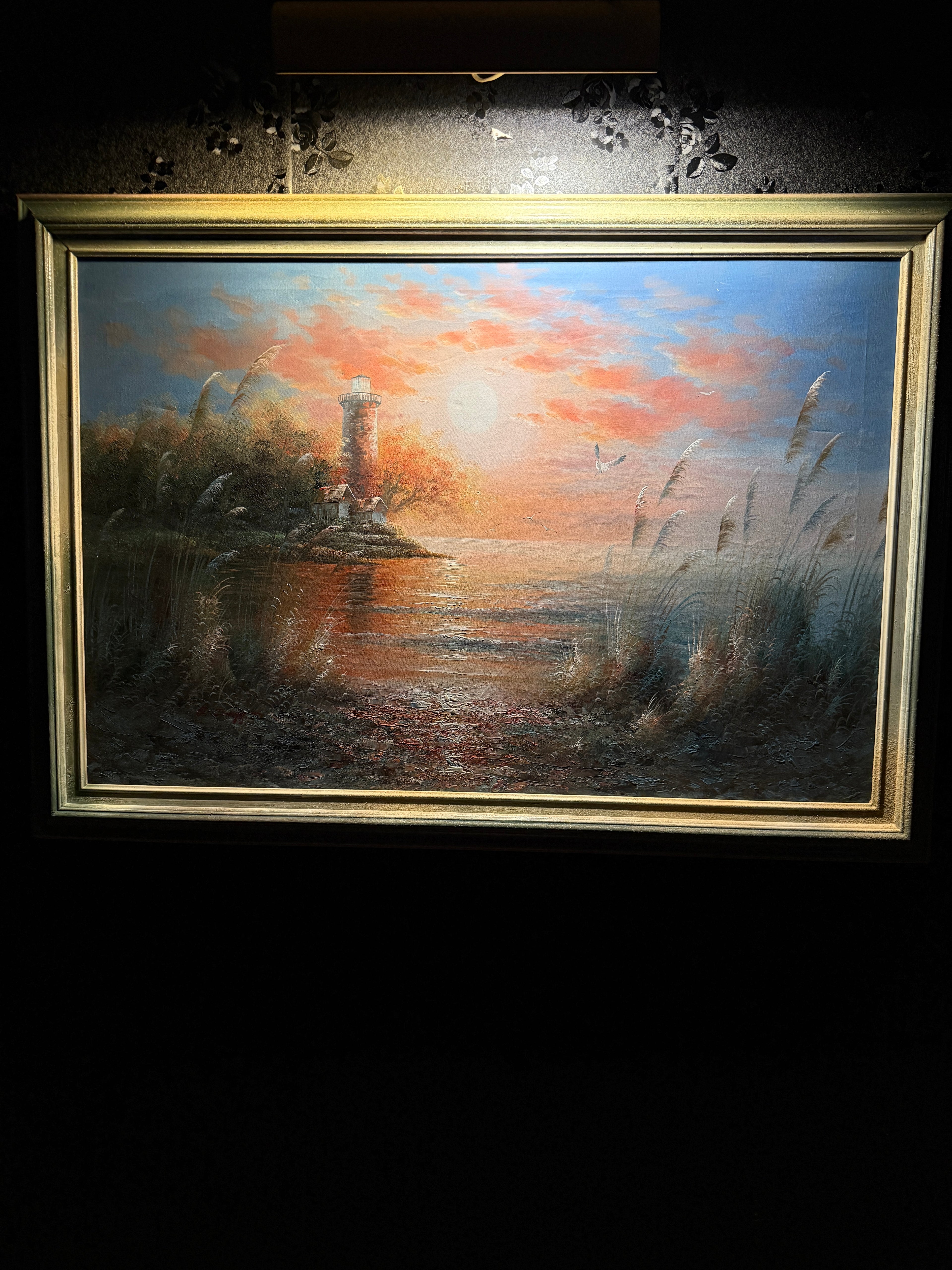 B. Duggan — Lighthouse at Dusk, Signed 1970s Coastal Seascape (42" × 30" Framed)