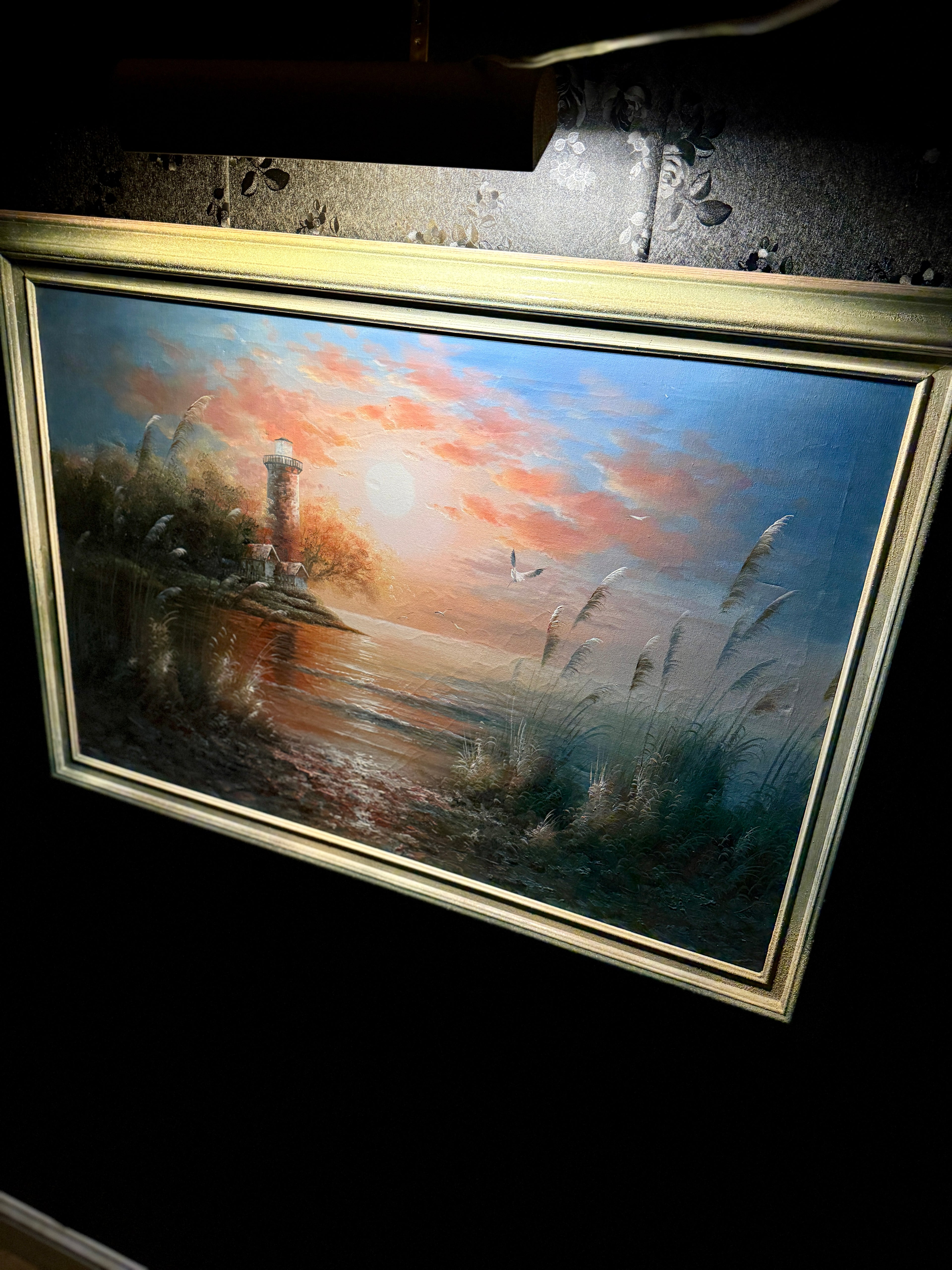 B. Duggan — Lighthouse at Dusk, Signed 1970s Coastal Seascape (42" × 30" Framed)