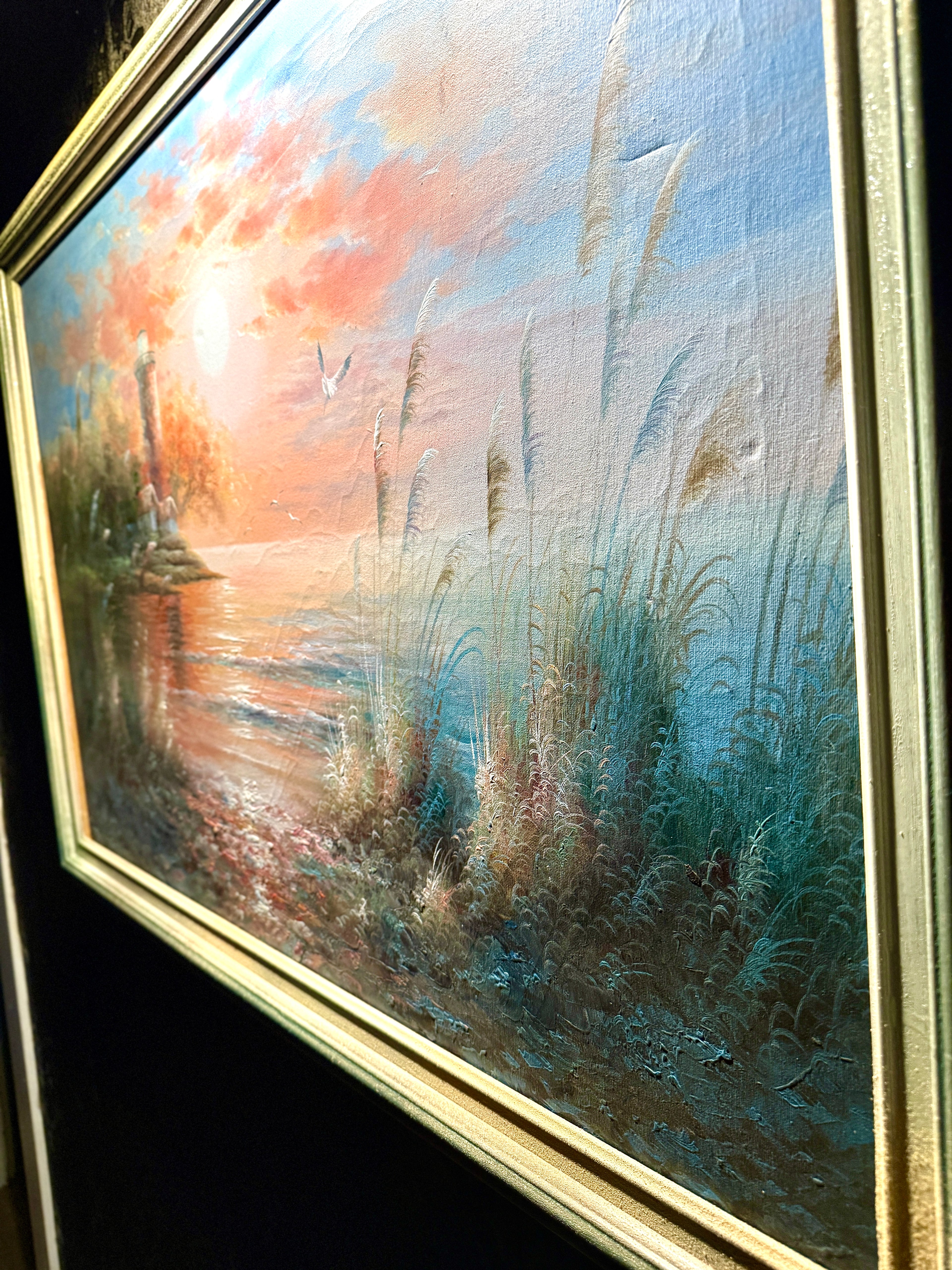 B. Duggan — Lighthouse at Dusk, Signed 1970s Coastal Seascape (42" × 30" Framed)