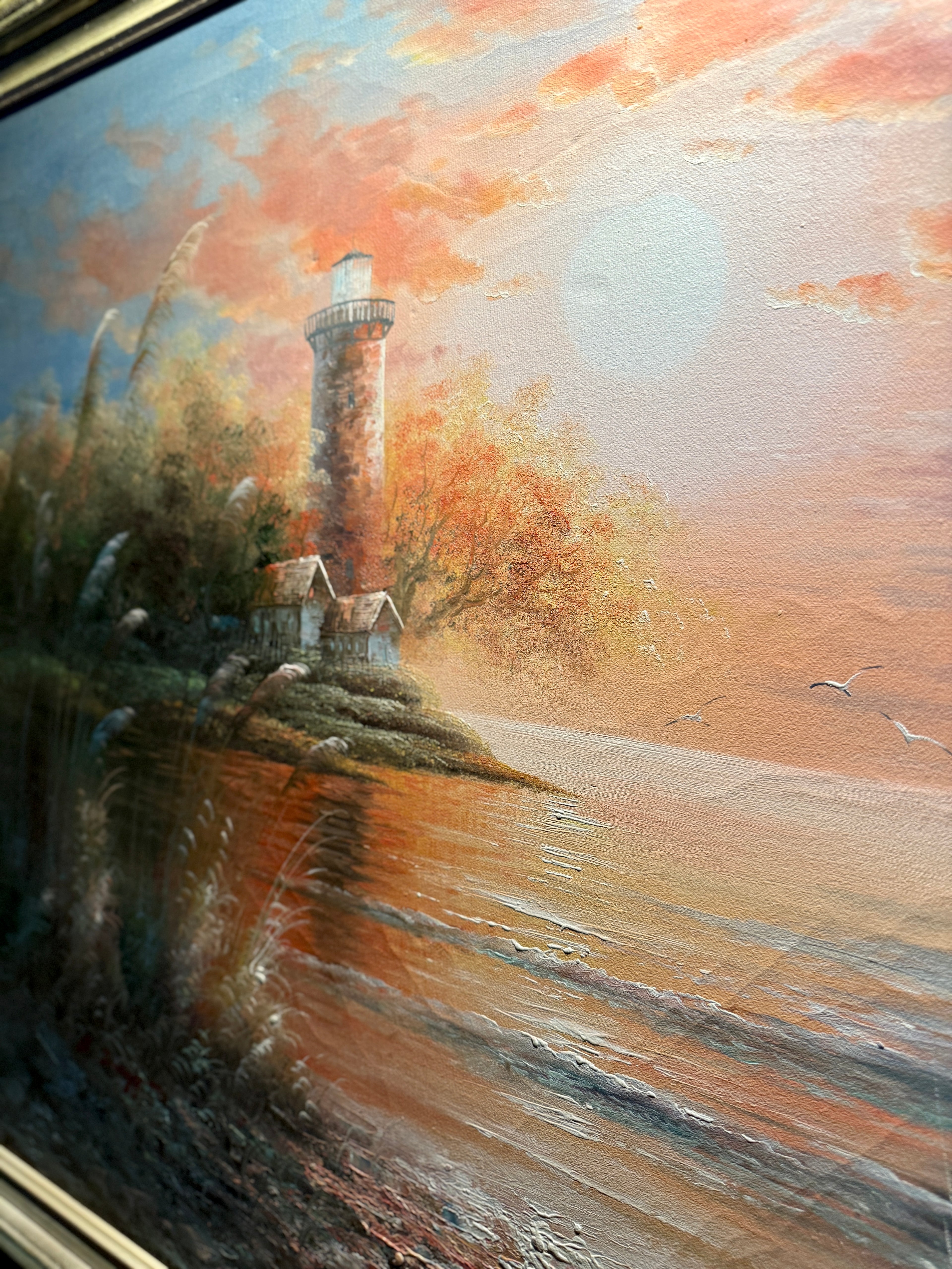 B. Duggan — Lighthouse at Dusk, Signed 1970s Coastal Seascape (42" × 30" Framed)