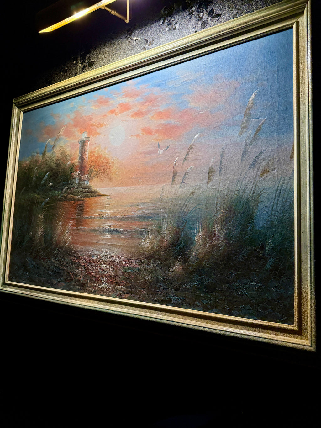 B. Duggan — Lighthouse at Dusk, Signed 1970s Coastal Seascape (42" × 30" Framed)