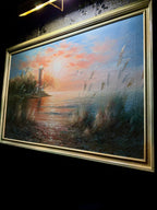 B. Duggan — Lighthouse at Dusk, Signed 1970s Coastal Seascape (42" × 30" Framed)