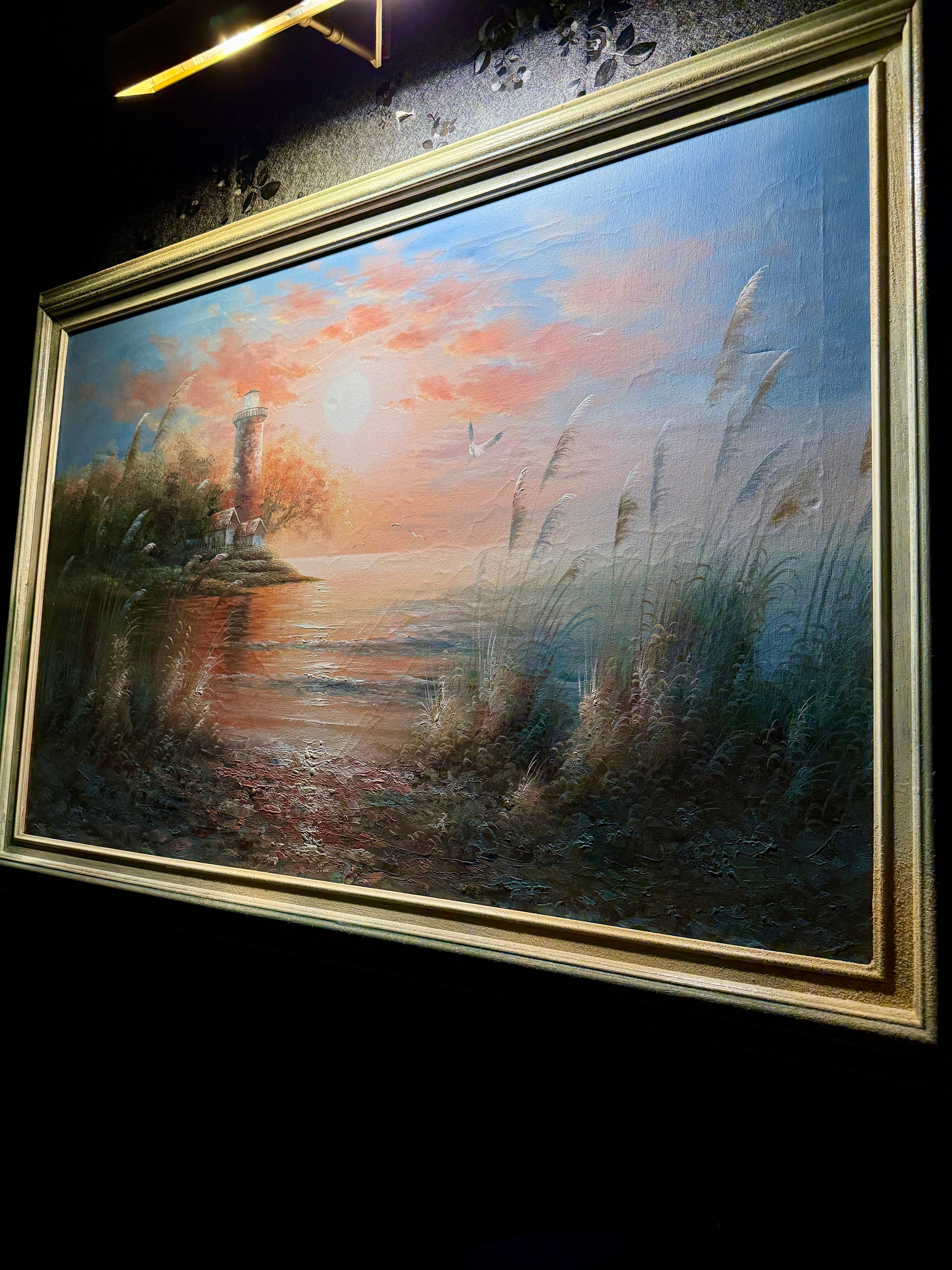 B. Duggan — Lighthouse at Dusk, Signed 1970s Coastal Seascape (42" × 30" Framed)
