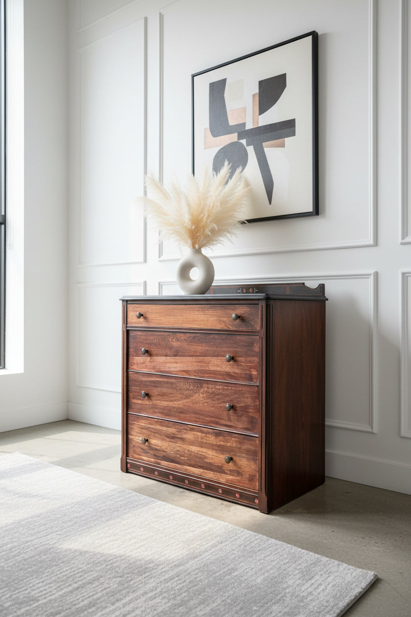 Jasper Furniture Company Cottage Dresser with Original Floral Stenciling (c. 1905–1925)