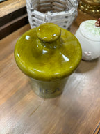Vintage Avocado Green Drip Glaze Ceramic Tea Canister, c. 1965–1978