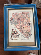 Vintage Jacques Liozu Nevada Pictorial Map, Framed, c. 1946–1949