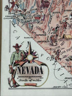 Vintage Jacques Liozu Nevada Pictorial Map, Framed, c. 1946–1949
