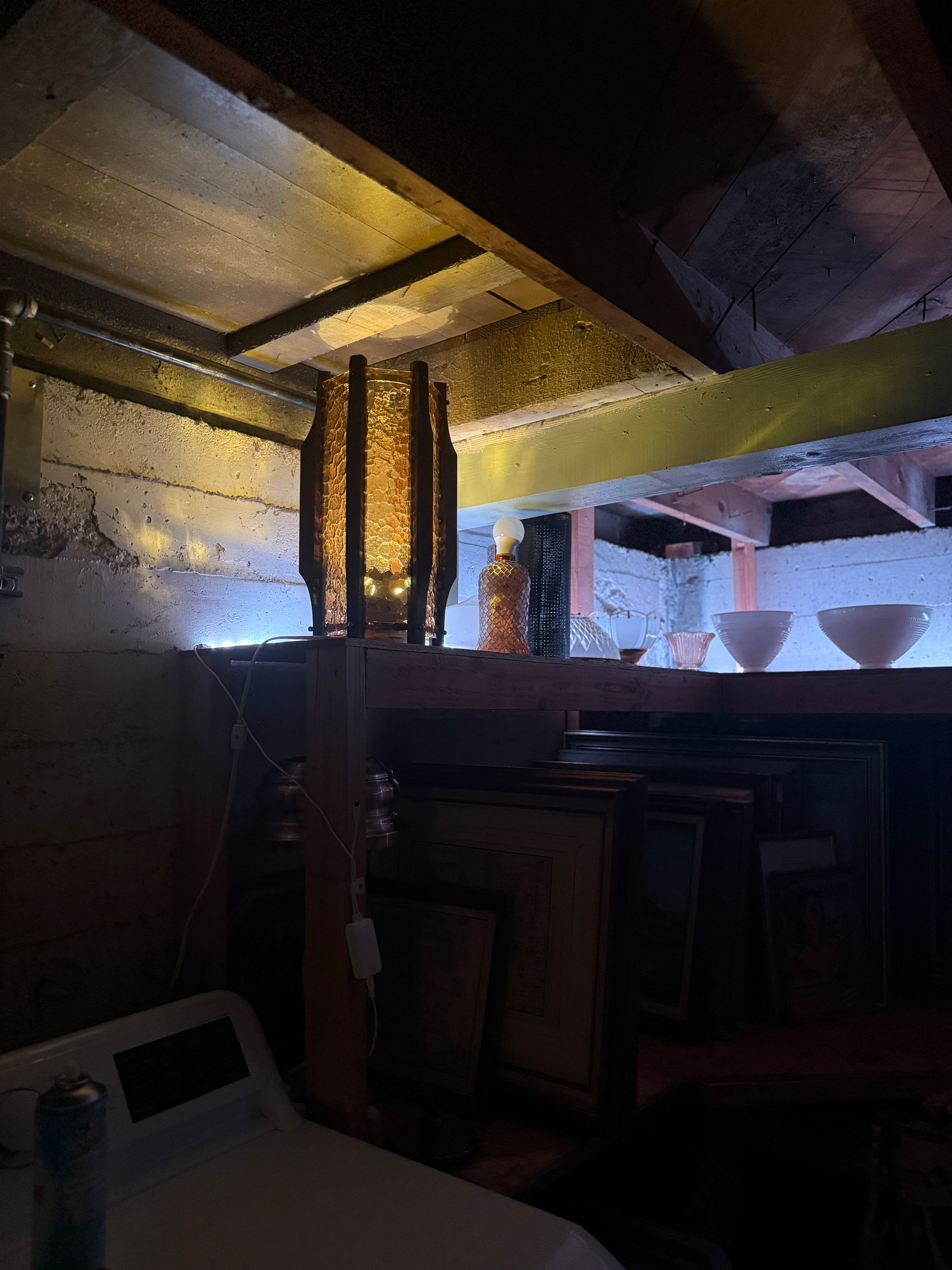 Early 20th-Century Amber Glass & Wood  Hanging Lantern Converted Table Lamp