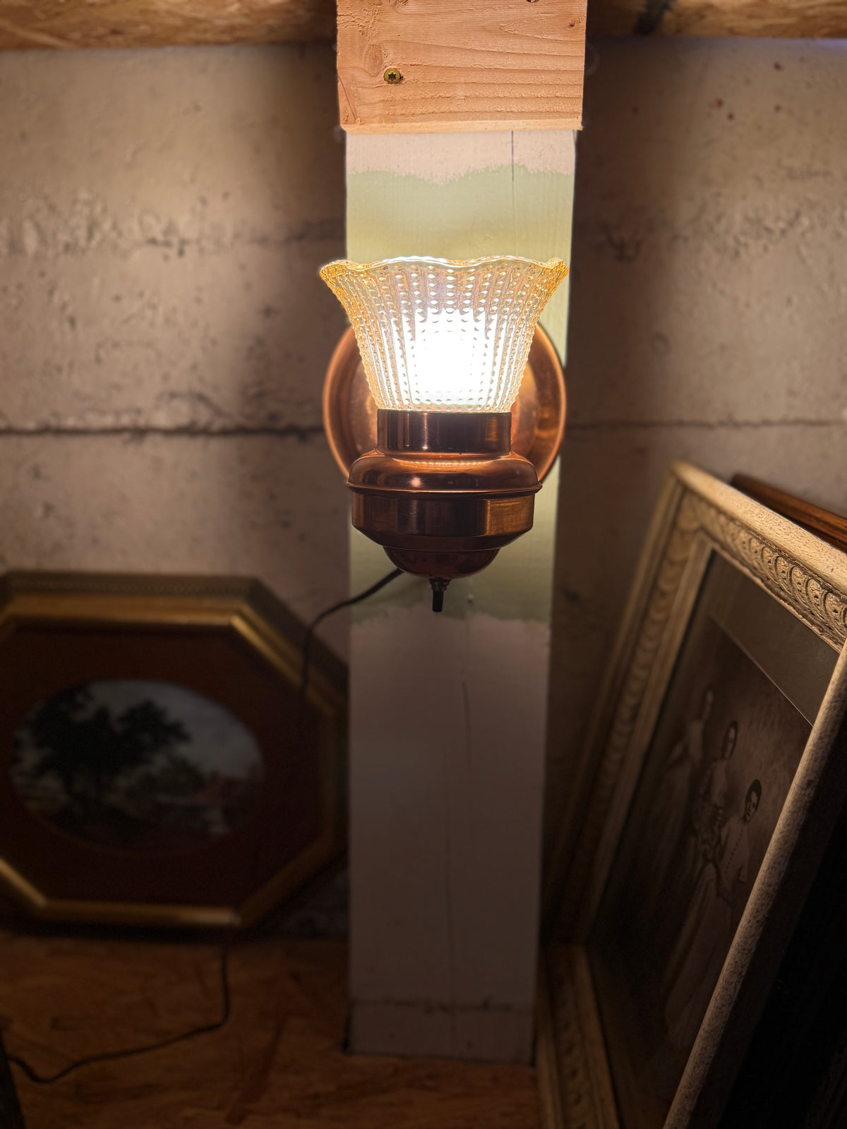 Vintage Copper Wall Sconce with Hobnail Glass Shade, c. 1920s–1940s