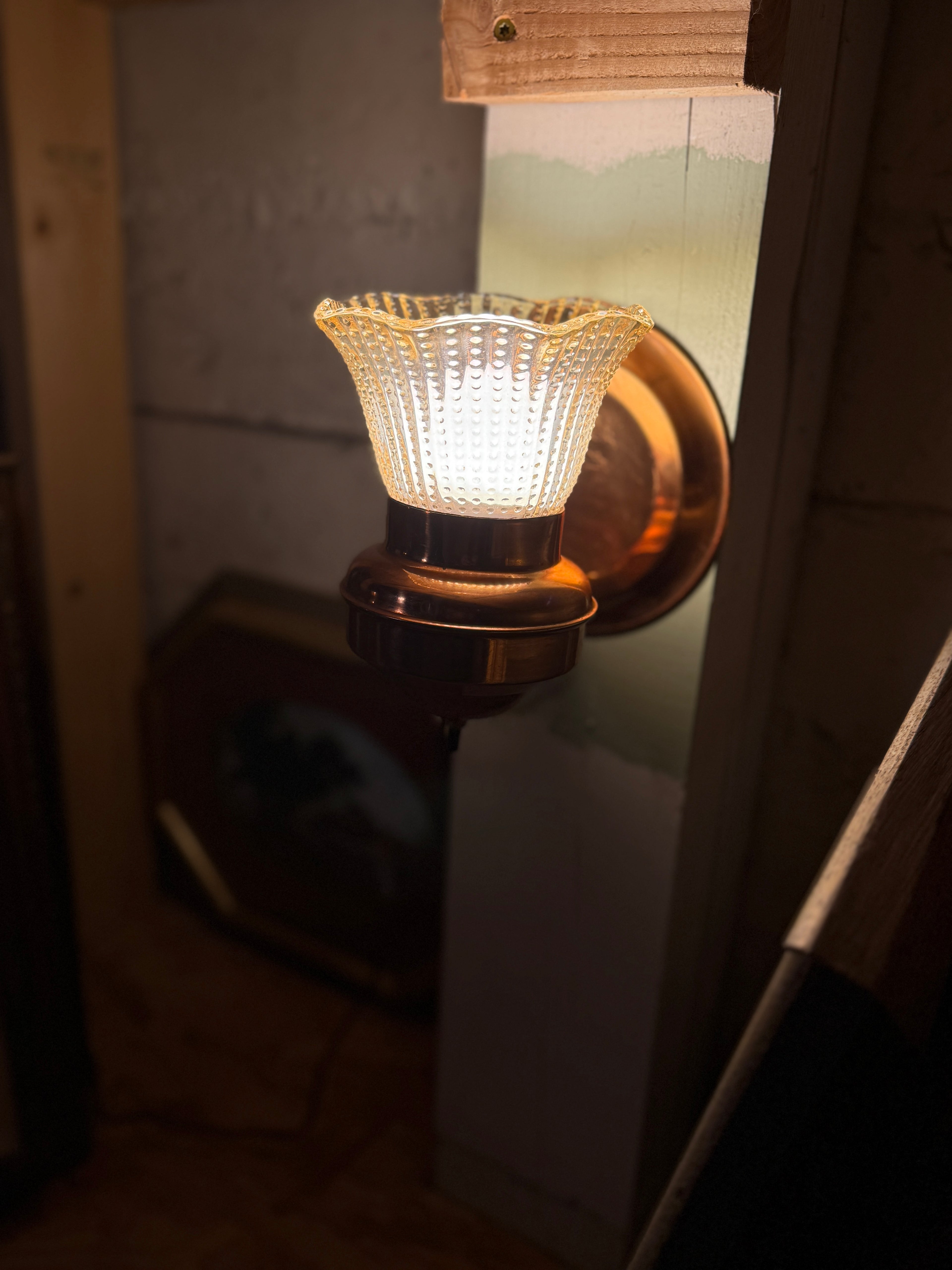 Vintage Copper Wall Sconce with Hobnail Glass Shade, c. 1920s–1940s
