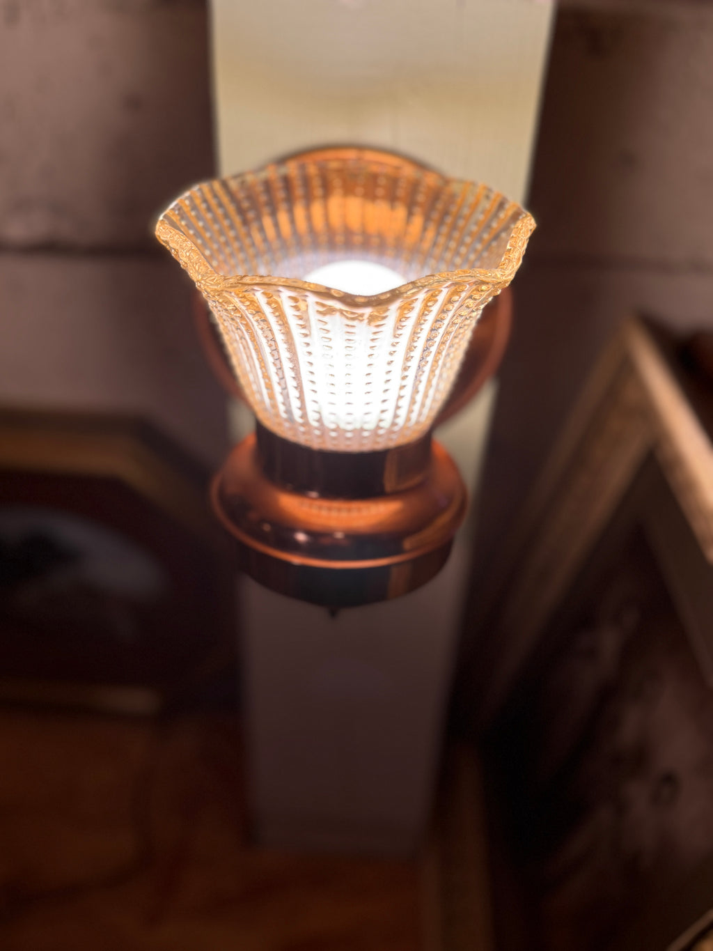Vintage Copper Wall Sconce with Hobnail Glass Shade, c. 1920s–1940s