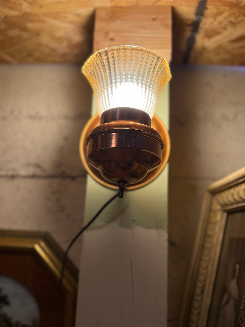 Vintage Copper Wall Sconce with Hobnail Glass Shade, c. 1920s–1940s