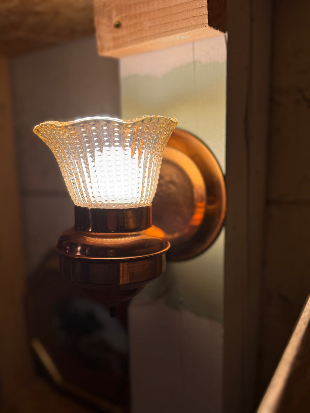 Vintage Copper Wall Sconce with Hobnail Glass Shade, c. 1920s–1940s