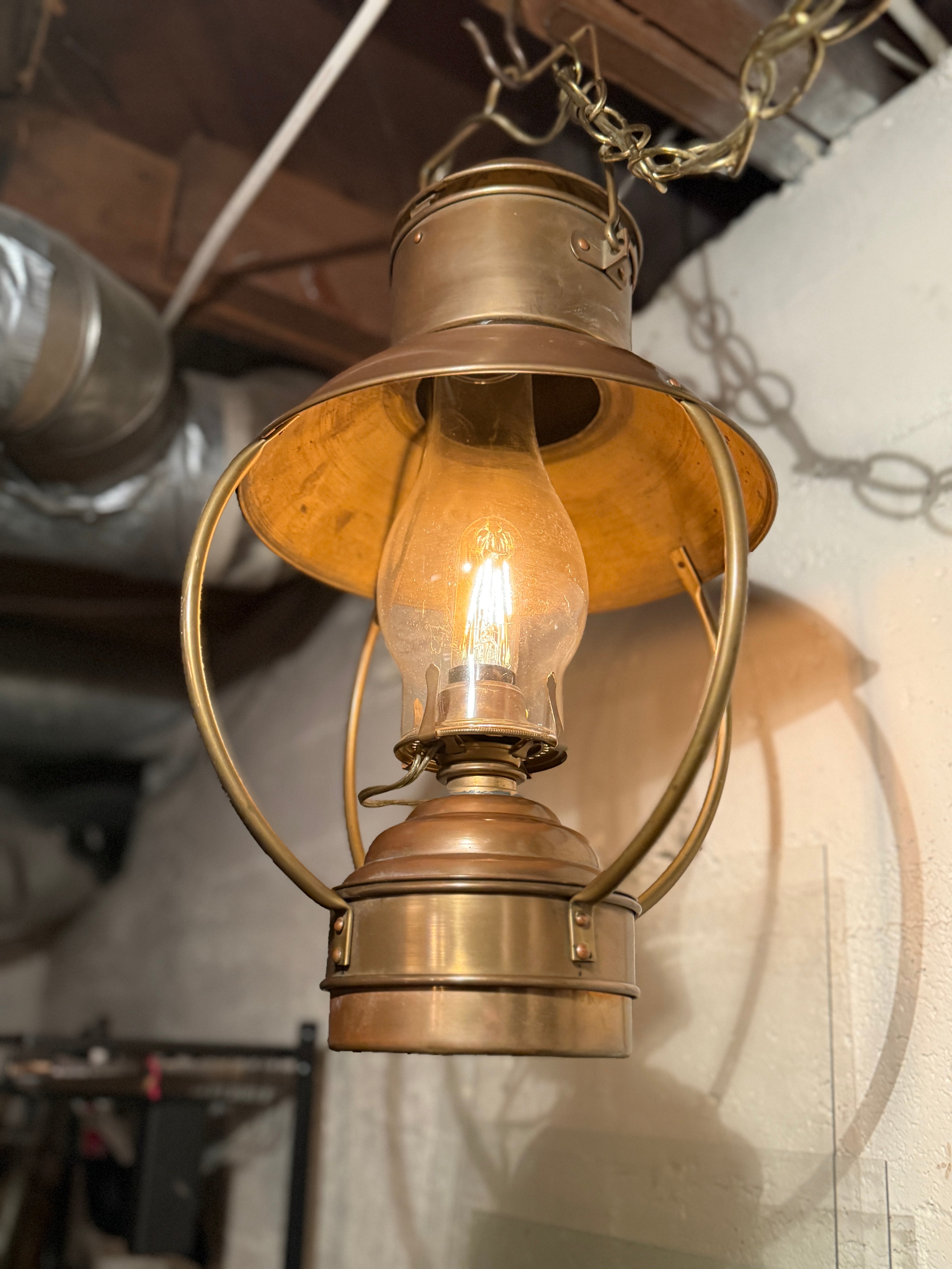 Antique Brass Hanging Lantern with Dimmer, c. 1890s–1910s