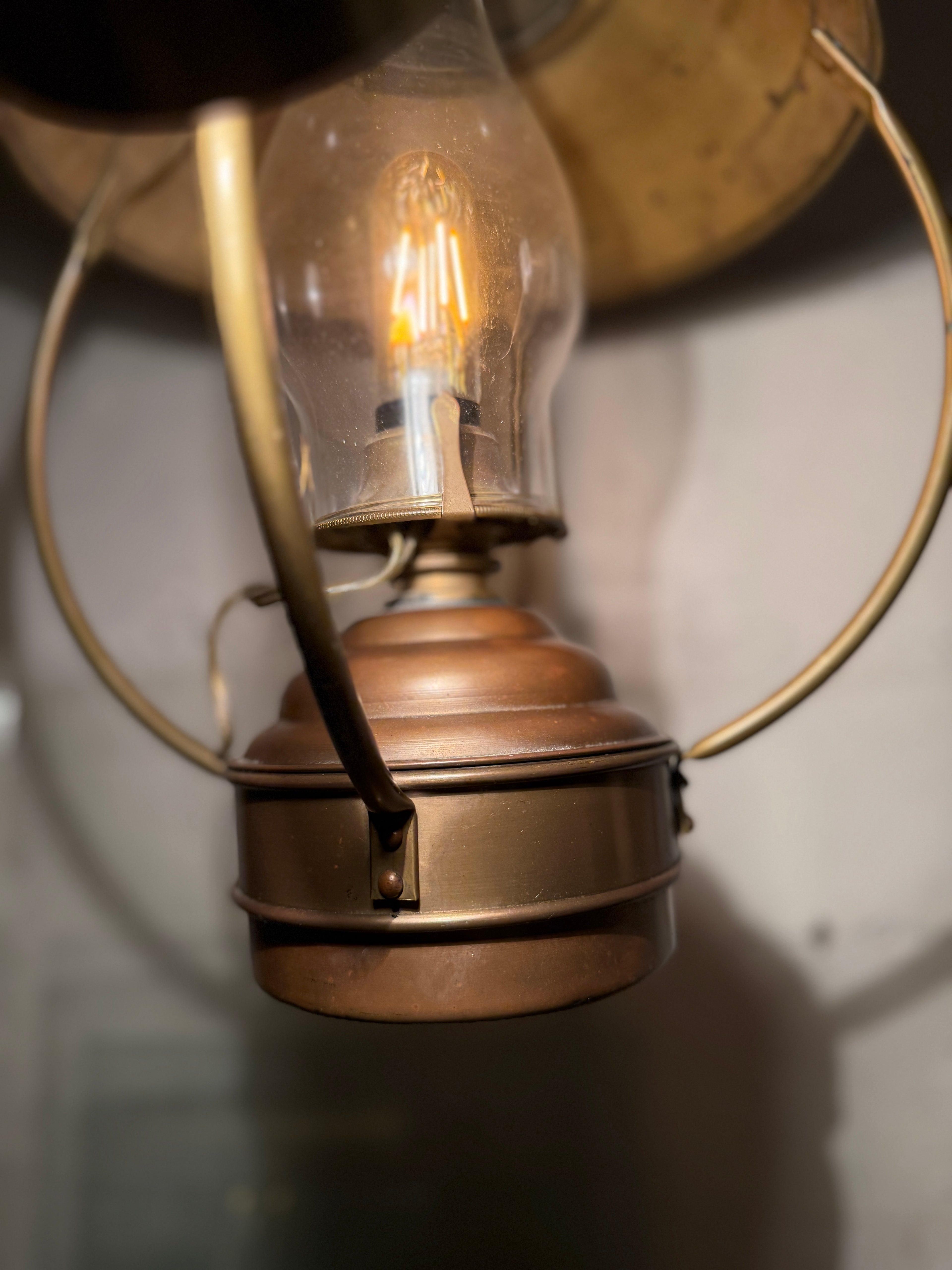 Antique Brass Hanging Lantern with Dimmer, c. 1890s–1910s