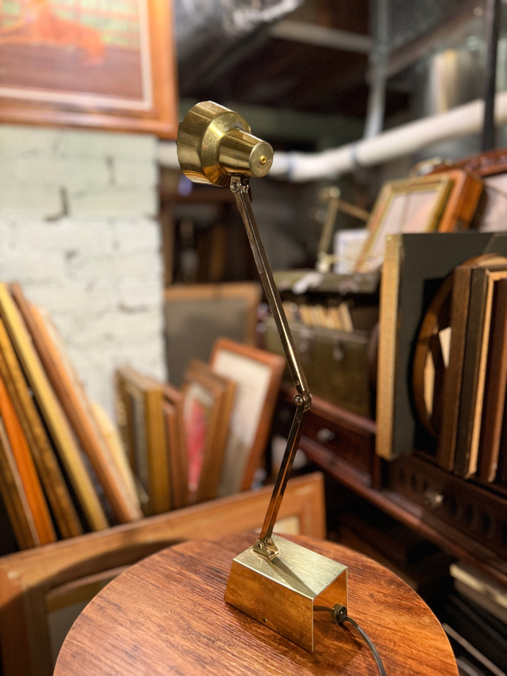 Vintage Articulated Brass Desk Lamp with Weighted Base, c. 1960s–1970s