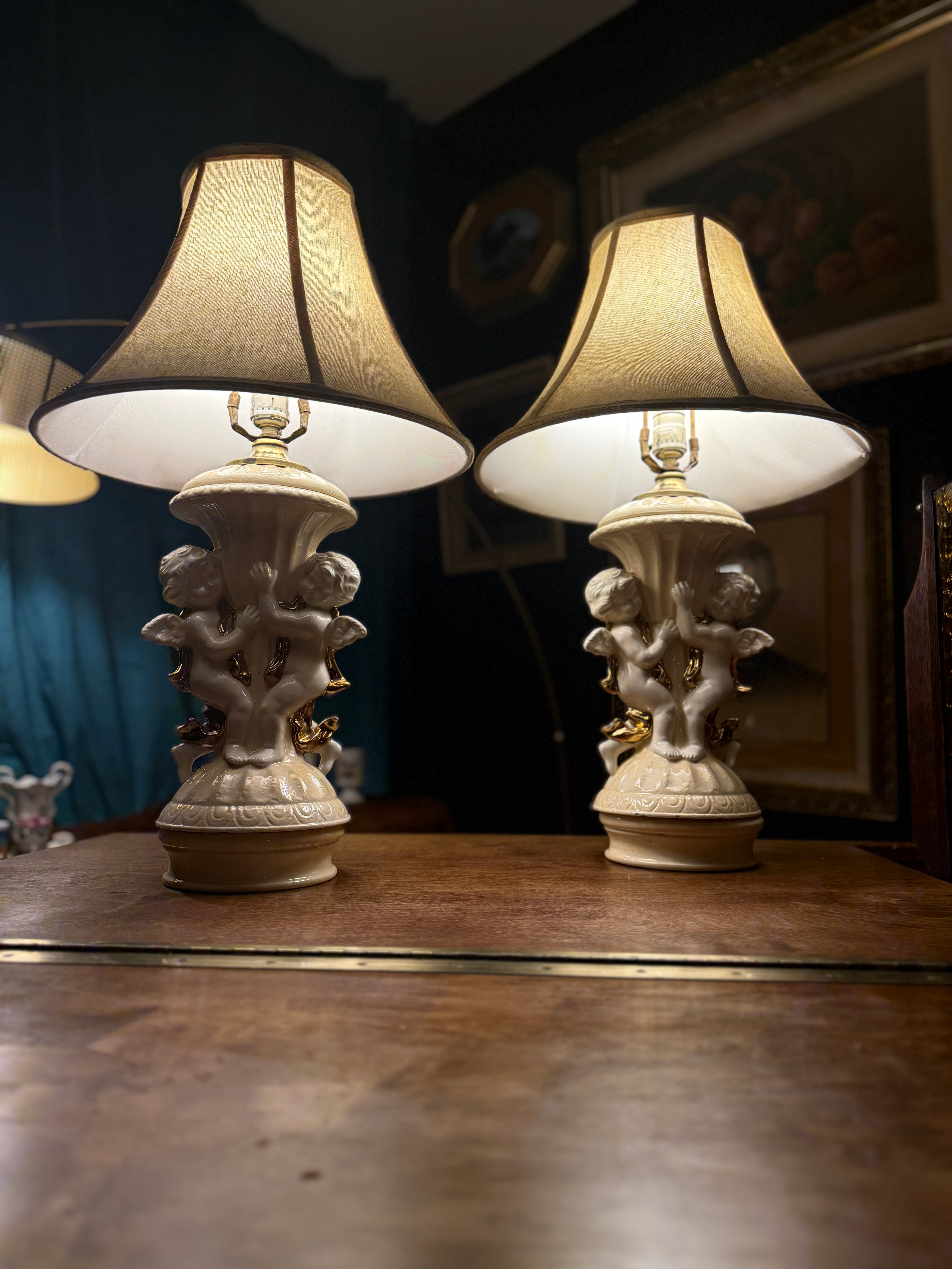 Pair of Mid-Century Italian-Style Cherub Table Lamps (c. 1950s–1960s)