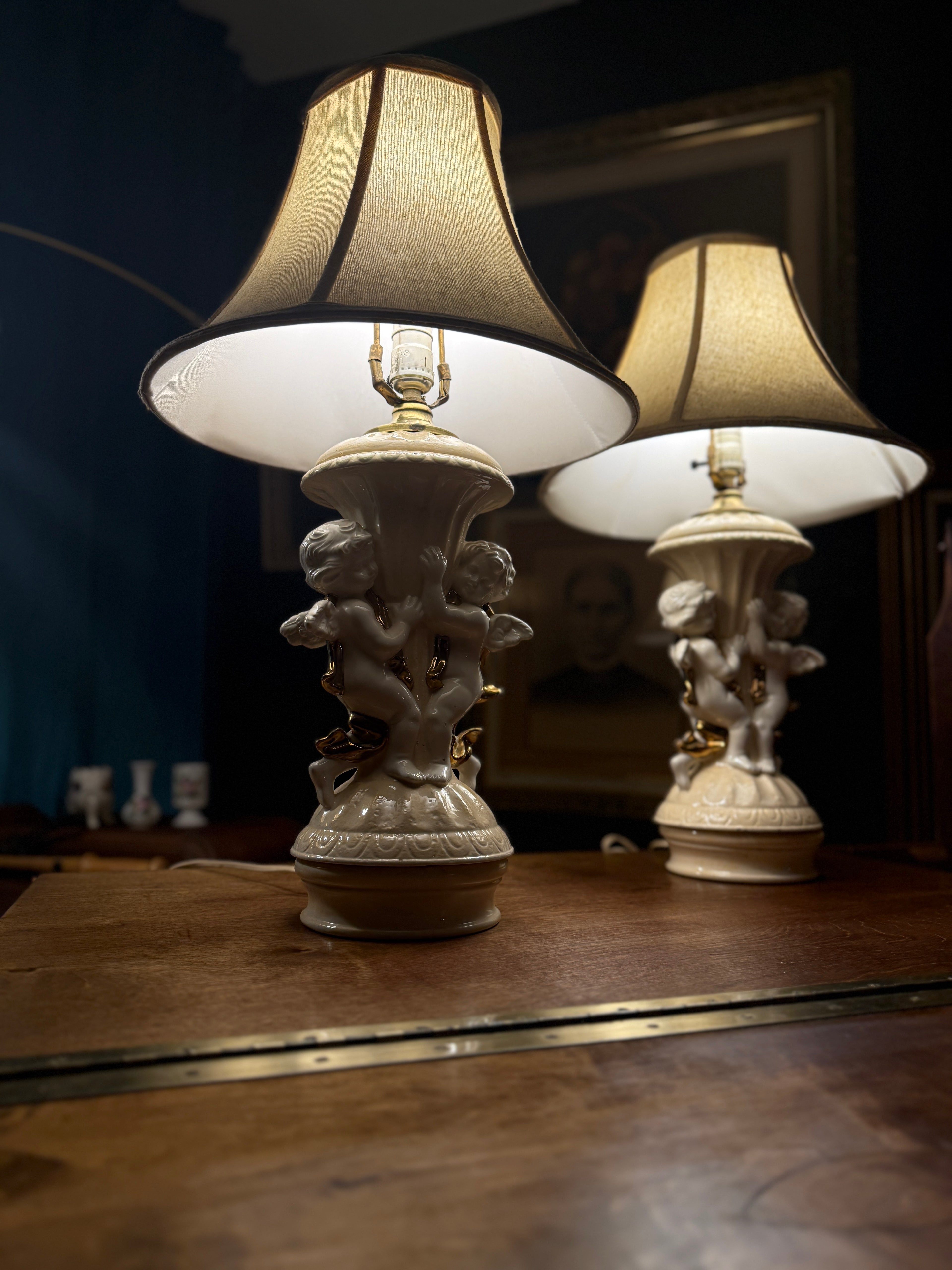 Pair of Mid-Century Italian-Style Cherub Table Lamps (c. 1950s–1960s)