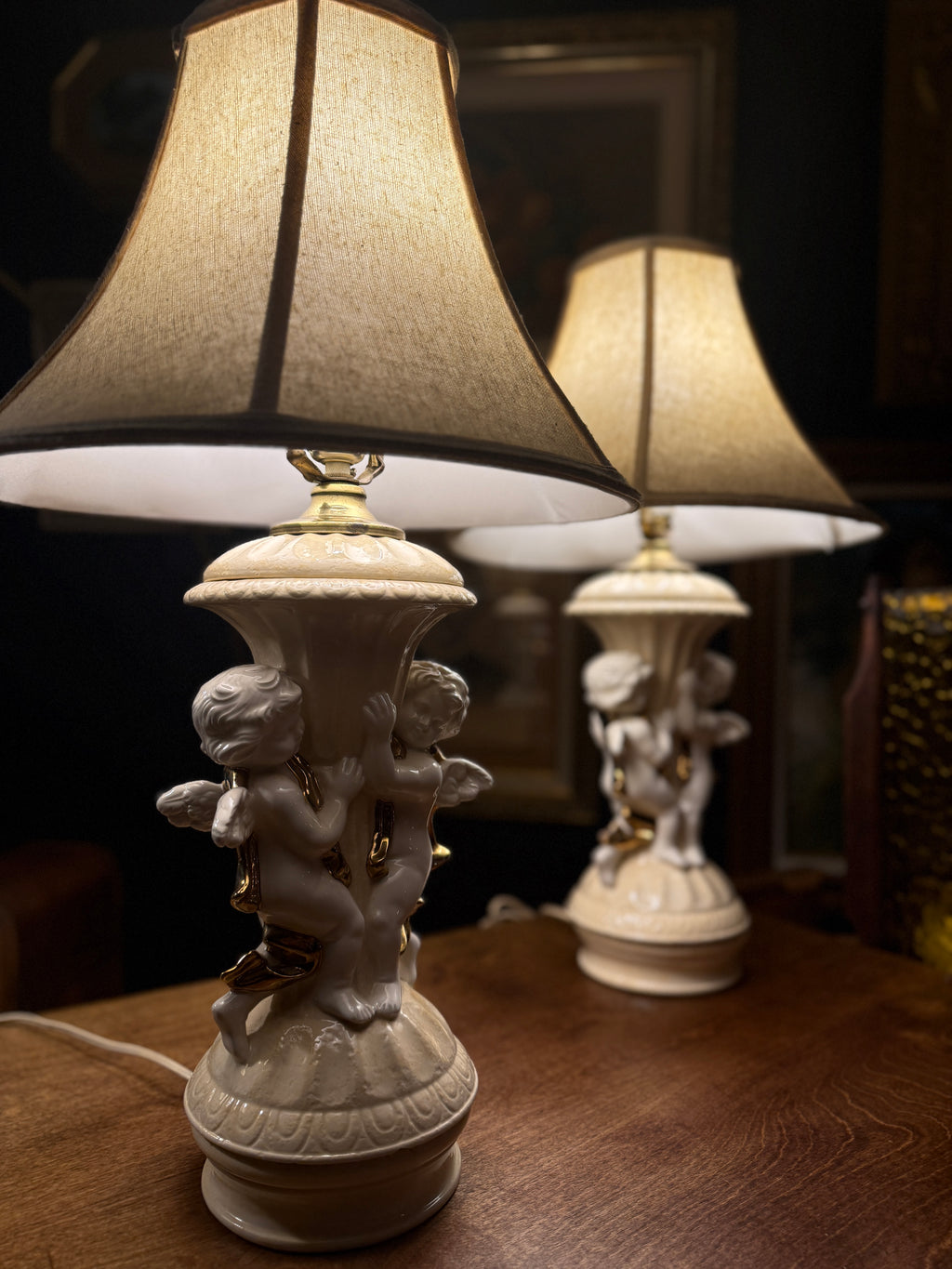 Pair of Mid-Century Italian-Style Cherub Table Lamps (c. 1950s–1960s)