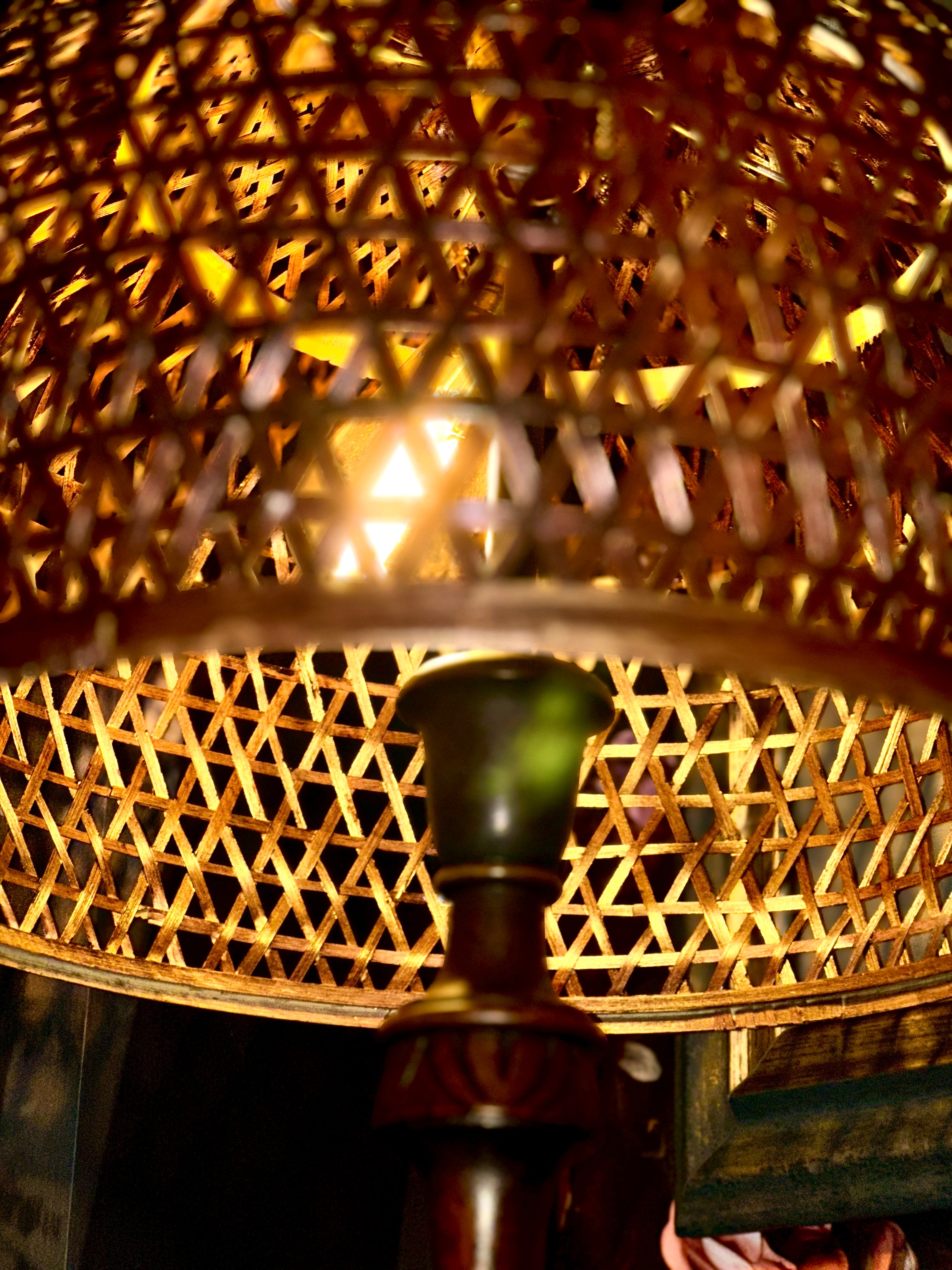 Colonial Revival Floor Lamp with Rattan Shade — c. 1920–1935, Original Leviton Sockets