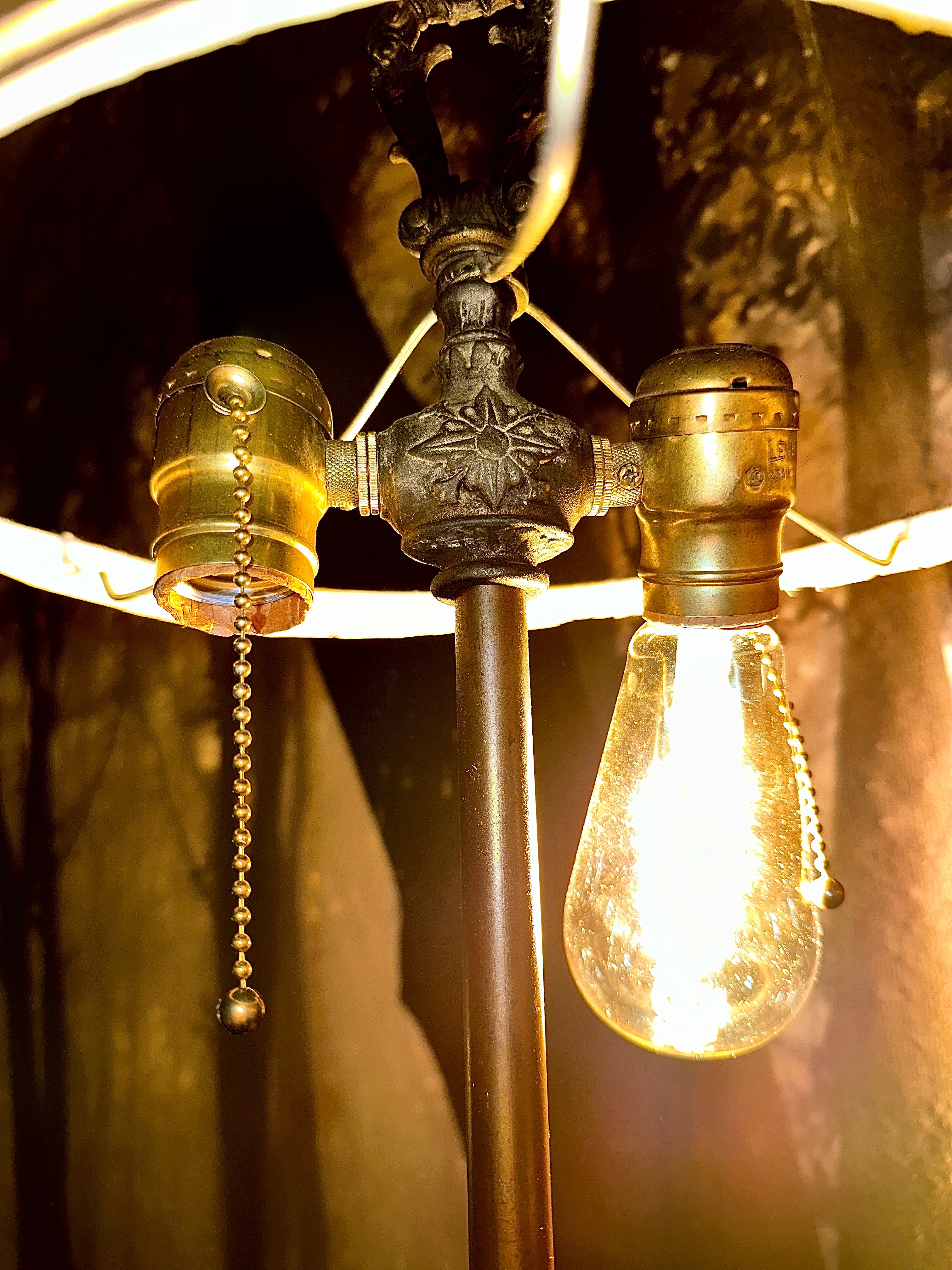 Colonial Revival Floor Lamp with Rattan Shade — c. 1920–1935, Original Leviton Sockets