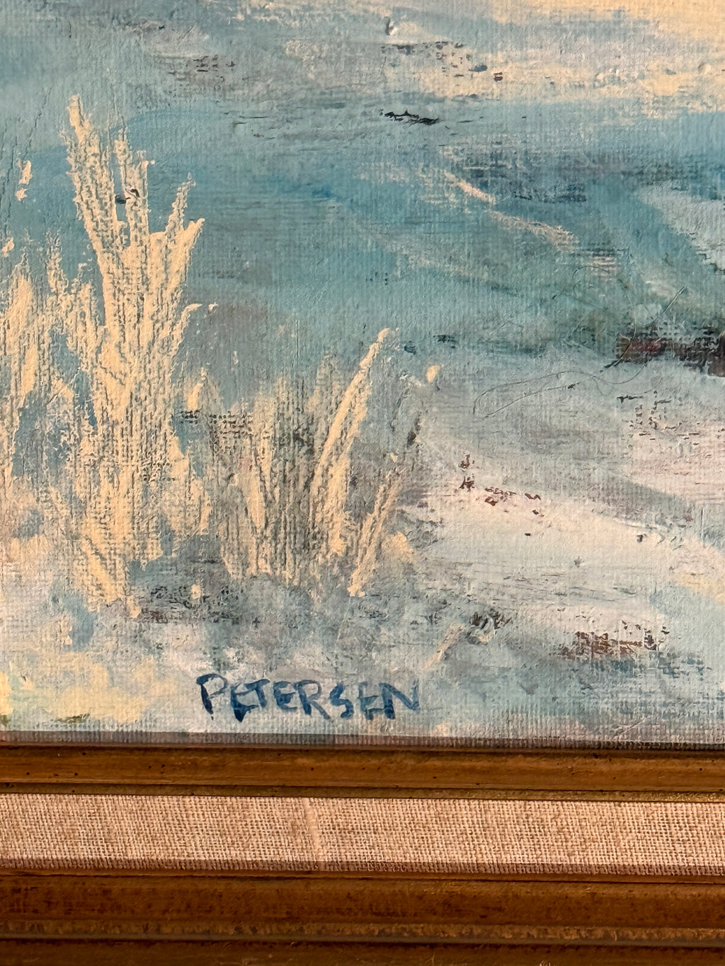 Mid-Century Winter Mountain Landscape Painting by Petersen c.1950–1970