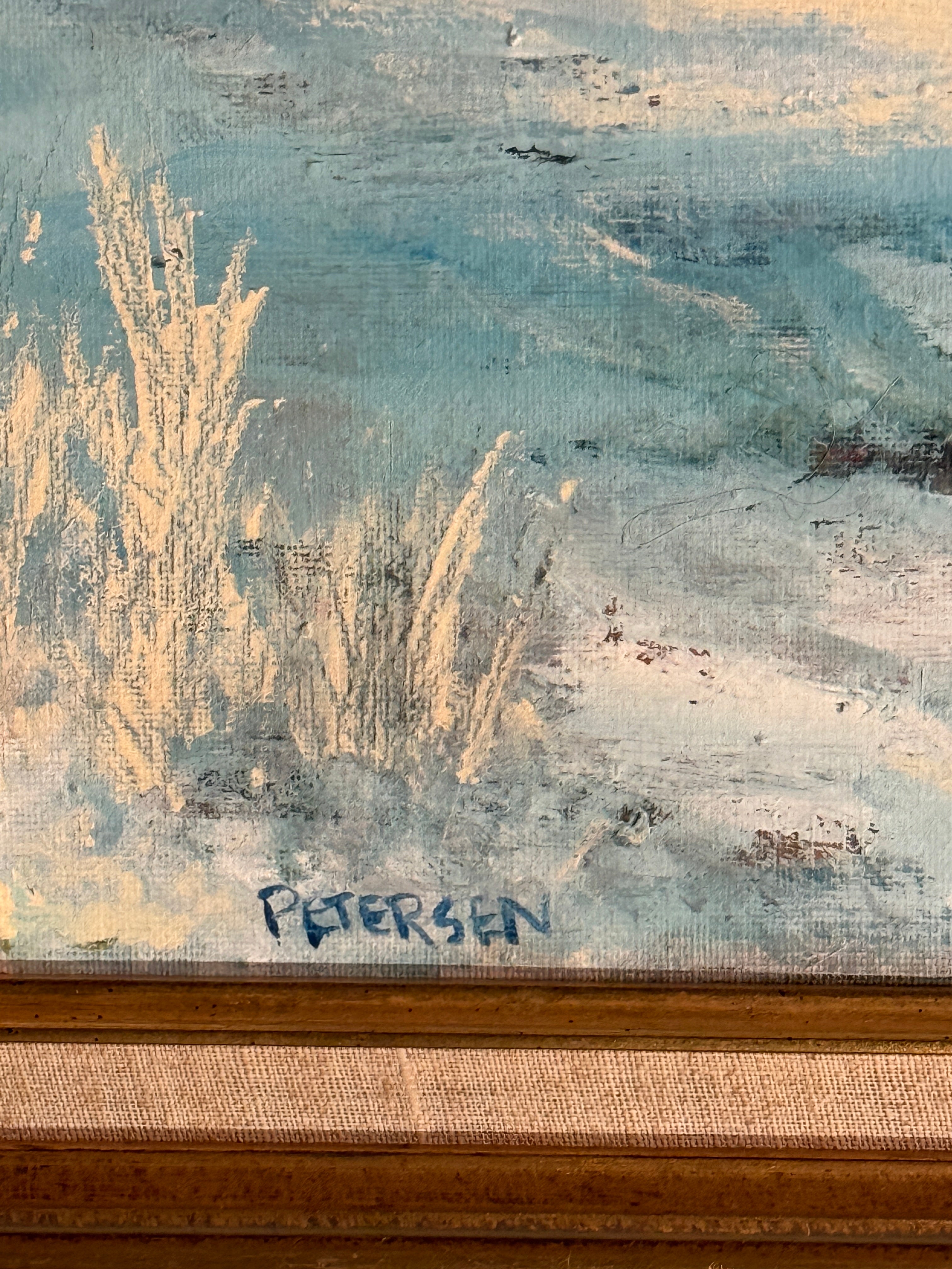 Mid-Century Winter Mountain Landscape Painting by Petersen c.1950–1970