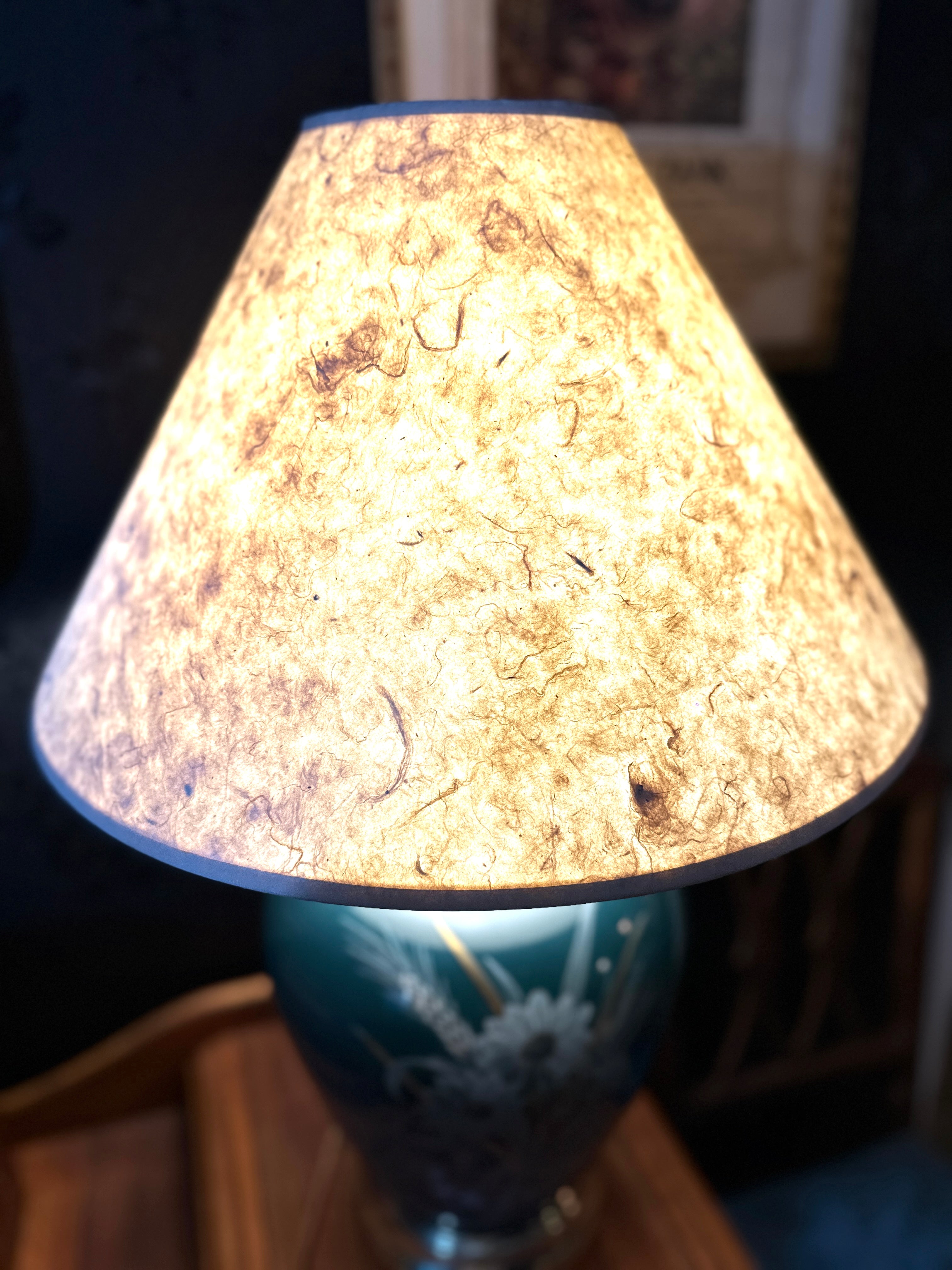 Mid-Century Teal Floral Ceramic Table Lamp with Parchment Shade (1955–1962)