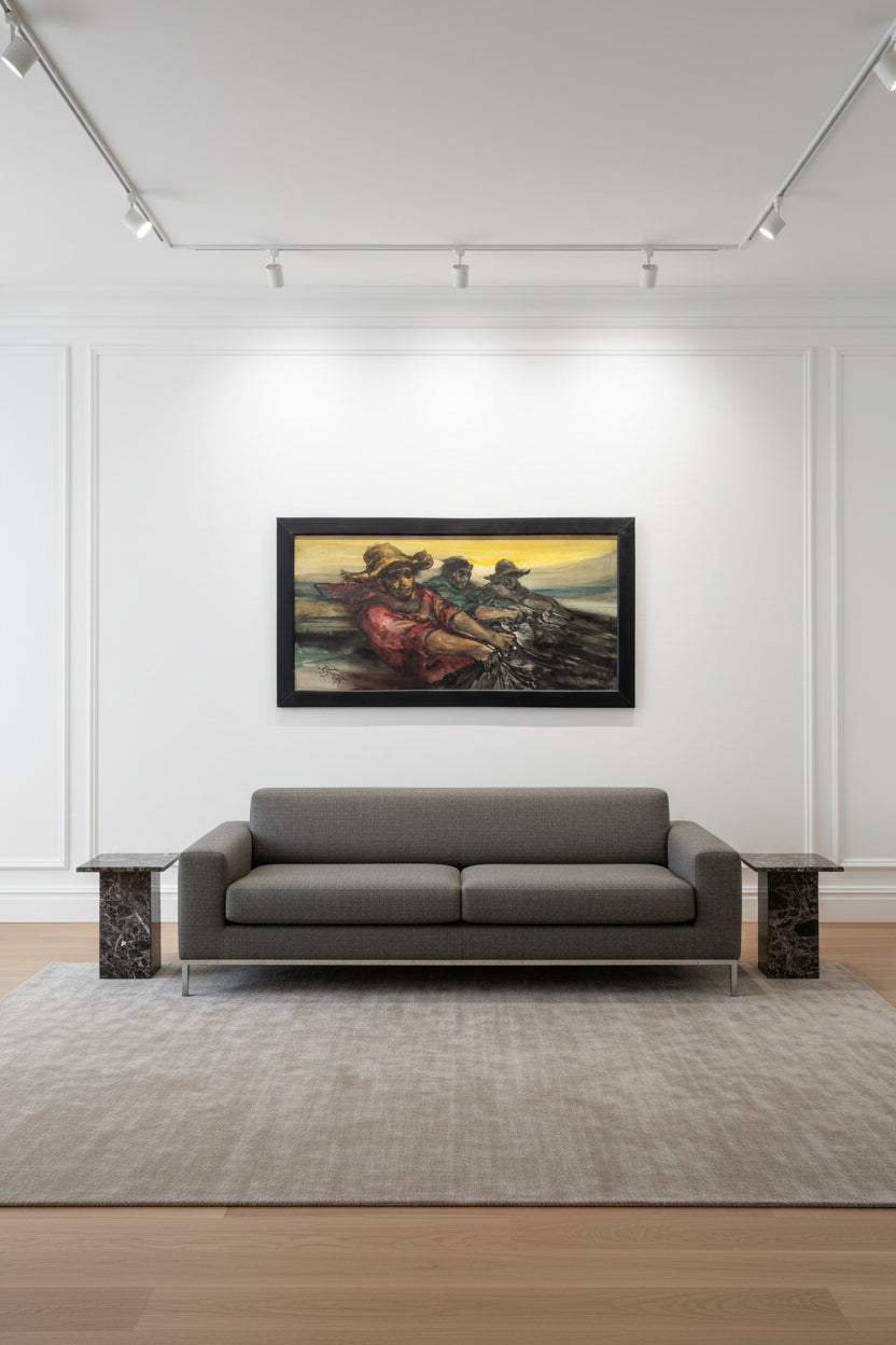 Salvador Cabrera Filipino Social Realism Painting c.1969 – Fishermen Oil on Canvas, 30×60