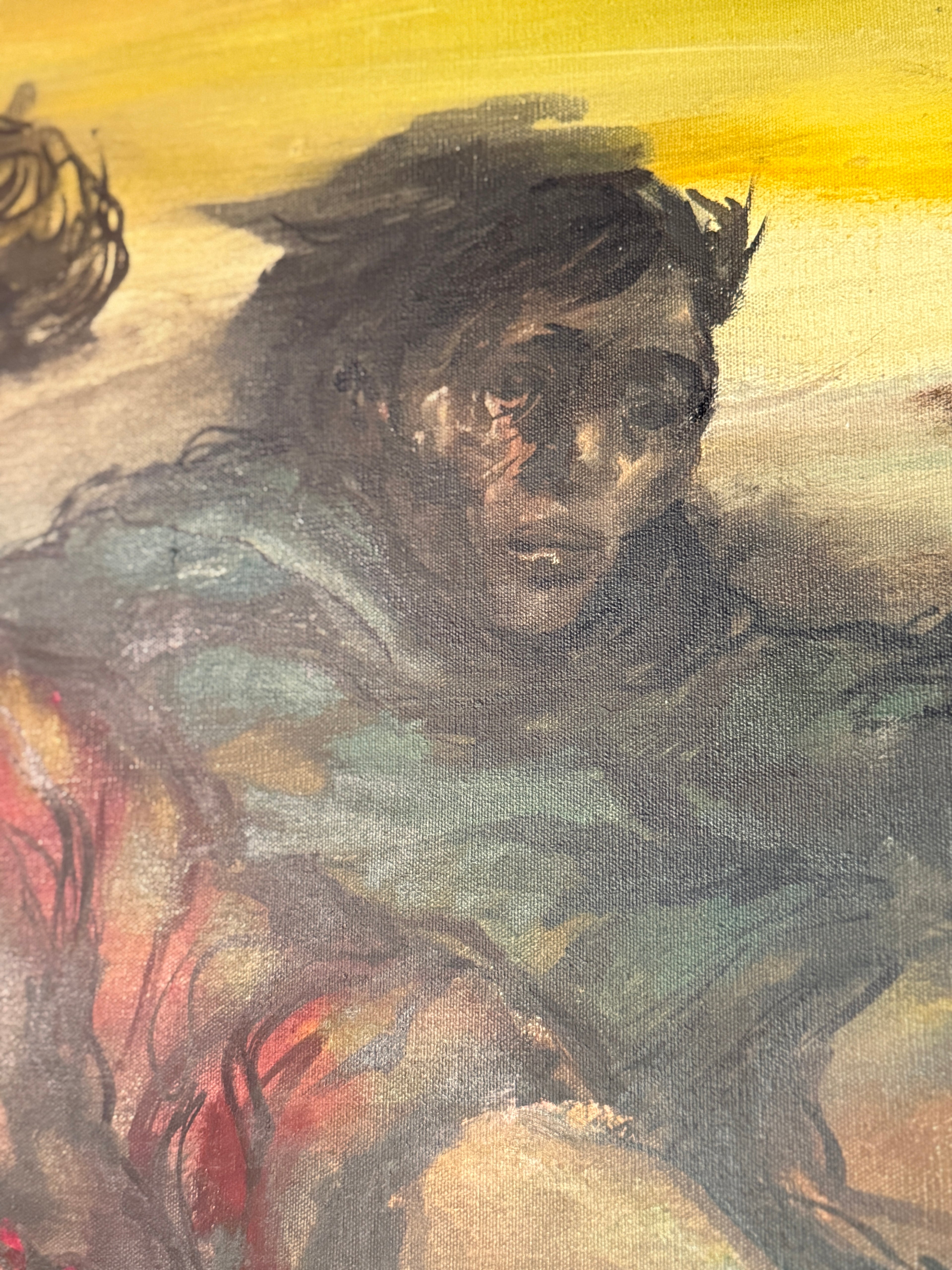 Salvador Cabrera Filipino Social Realism Painting c.1969 – Fishermen Oil on Canvas, 30×60