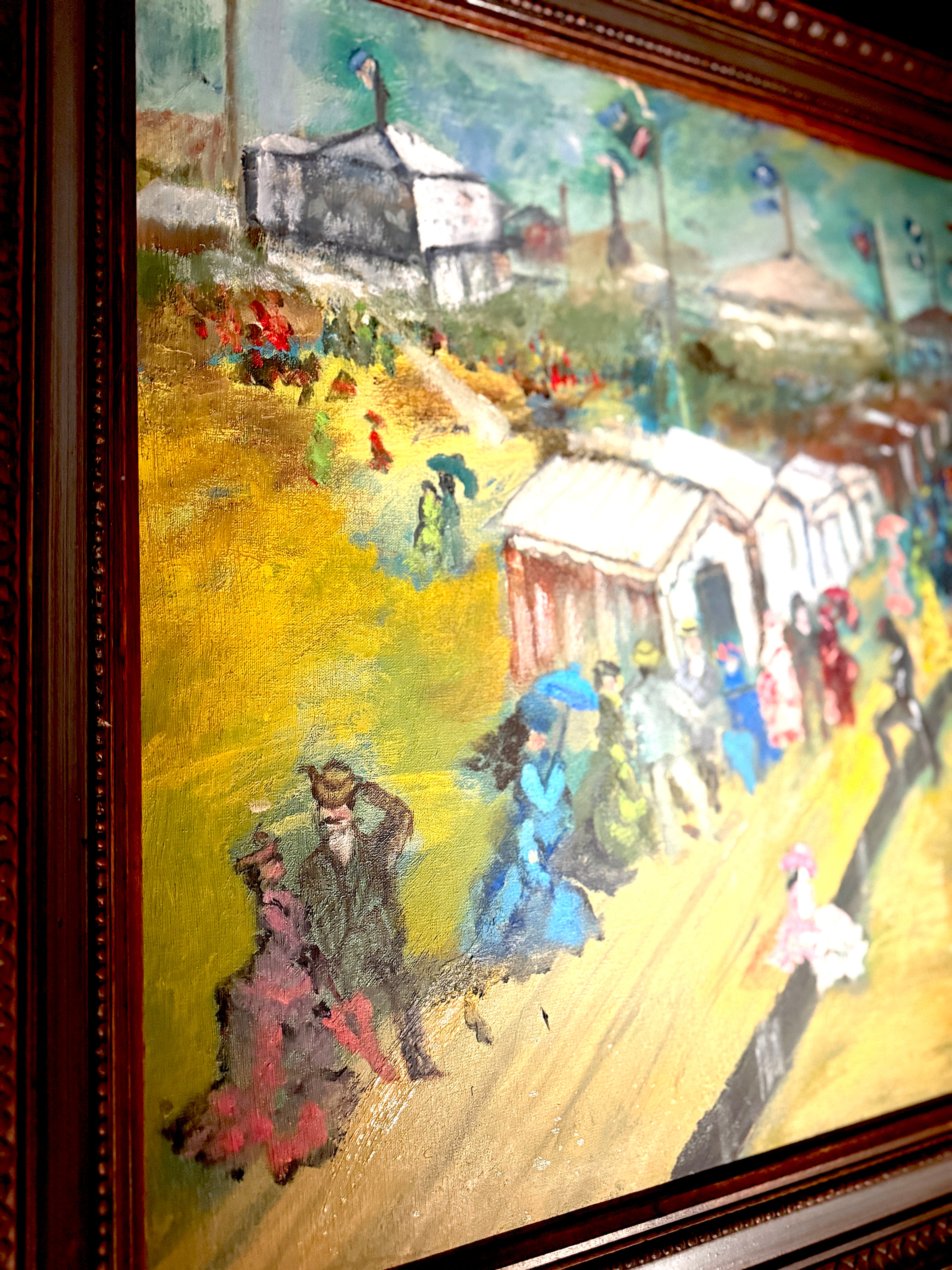 Mid-Century Folk Modernist Painting Signed “Thomas” | Narrative Industrial Scene c 1950s