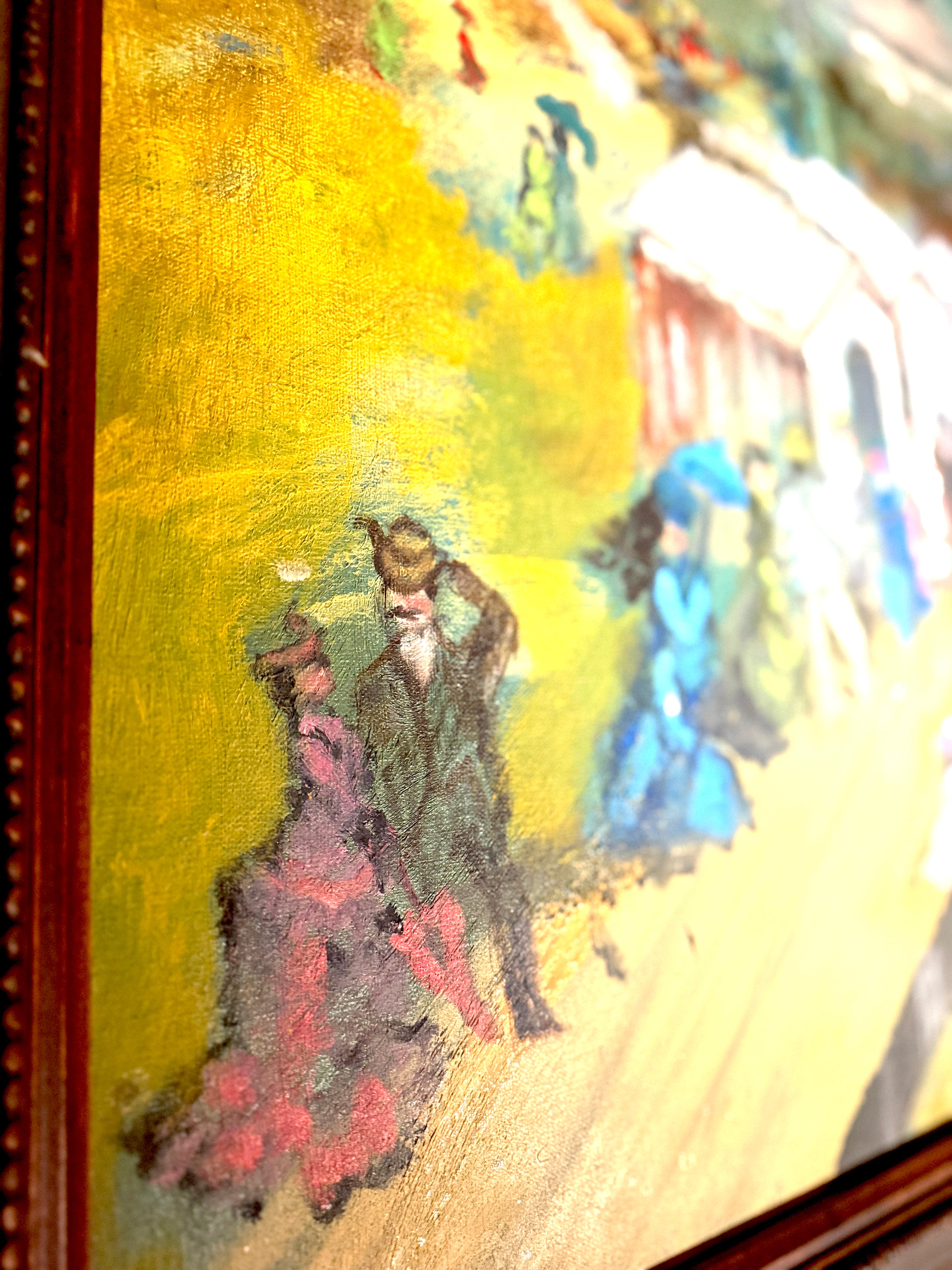 Mid-Century Folk Modernist Painting Signed “Thomas” | Narrative Industrial Scene c 1950s