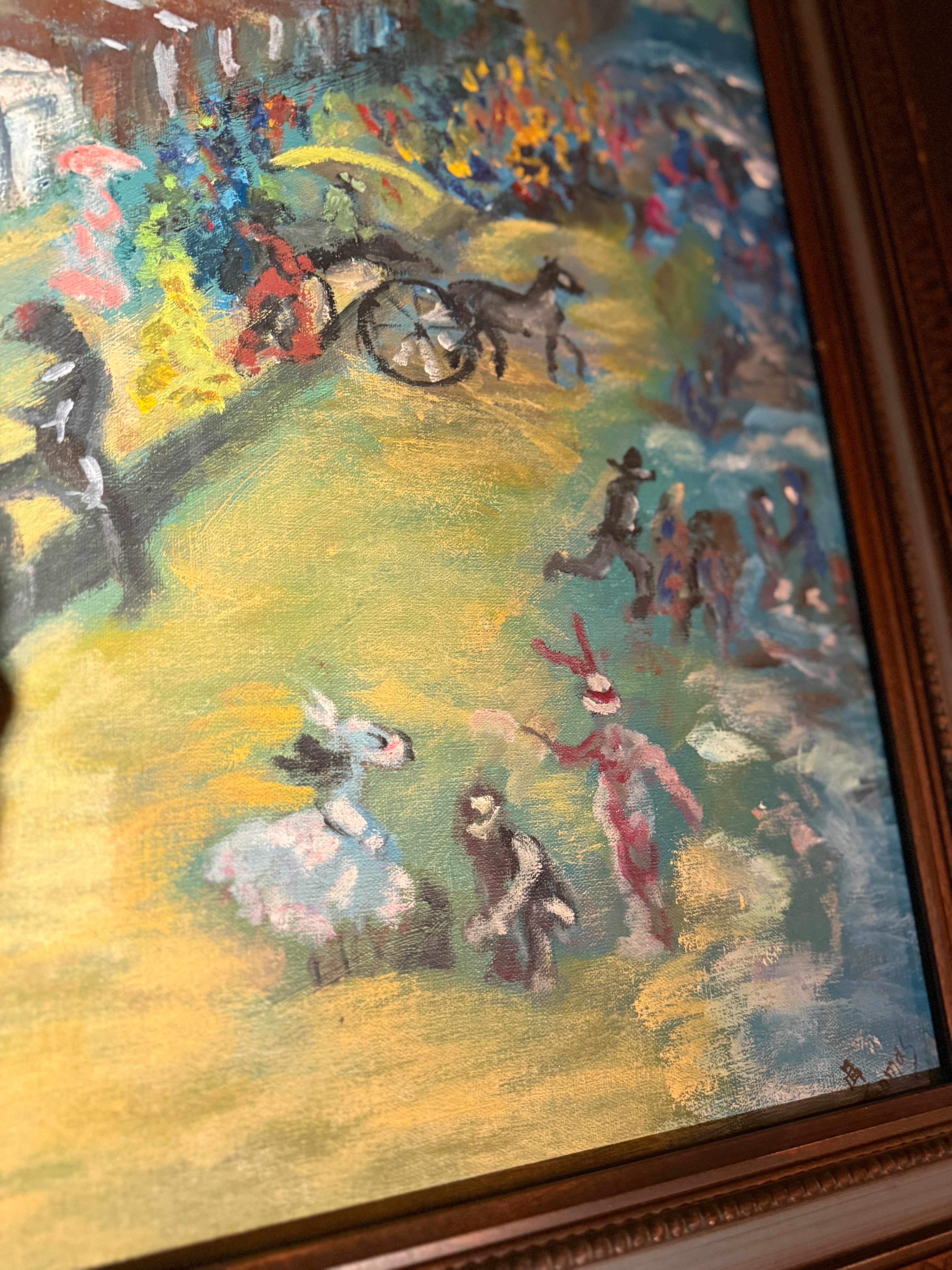 Mid-Century Folk Modernist Painting Signed “Thomas” | Narrative Industrial Scene c 1950s