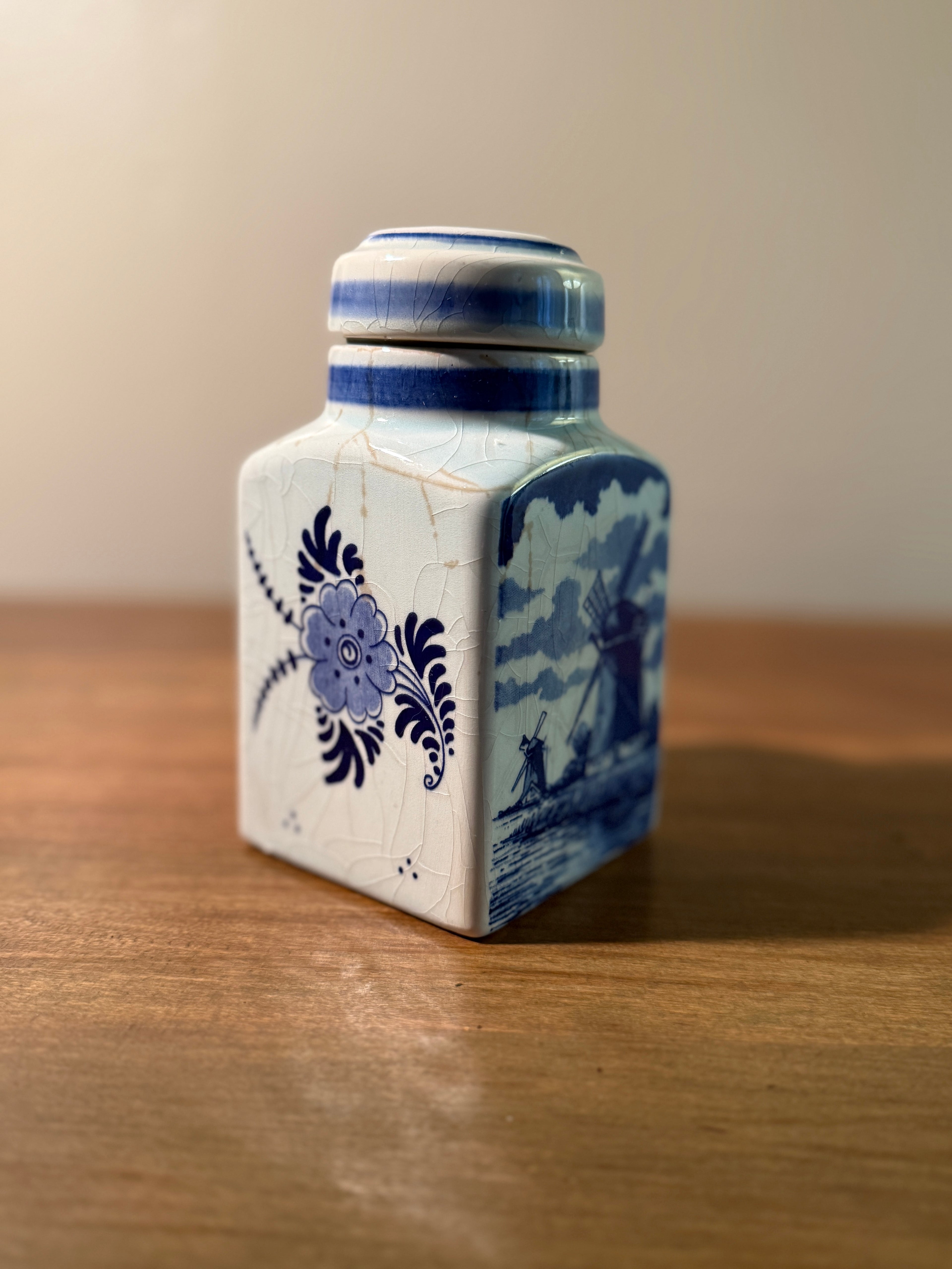 Vintage Delft Blue Hand Painted Lidded Tea Leaf Jar | Made in Holland | Blue & White Decor