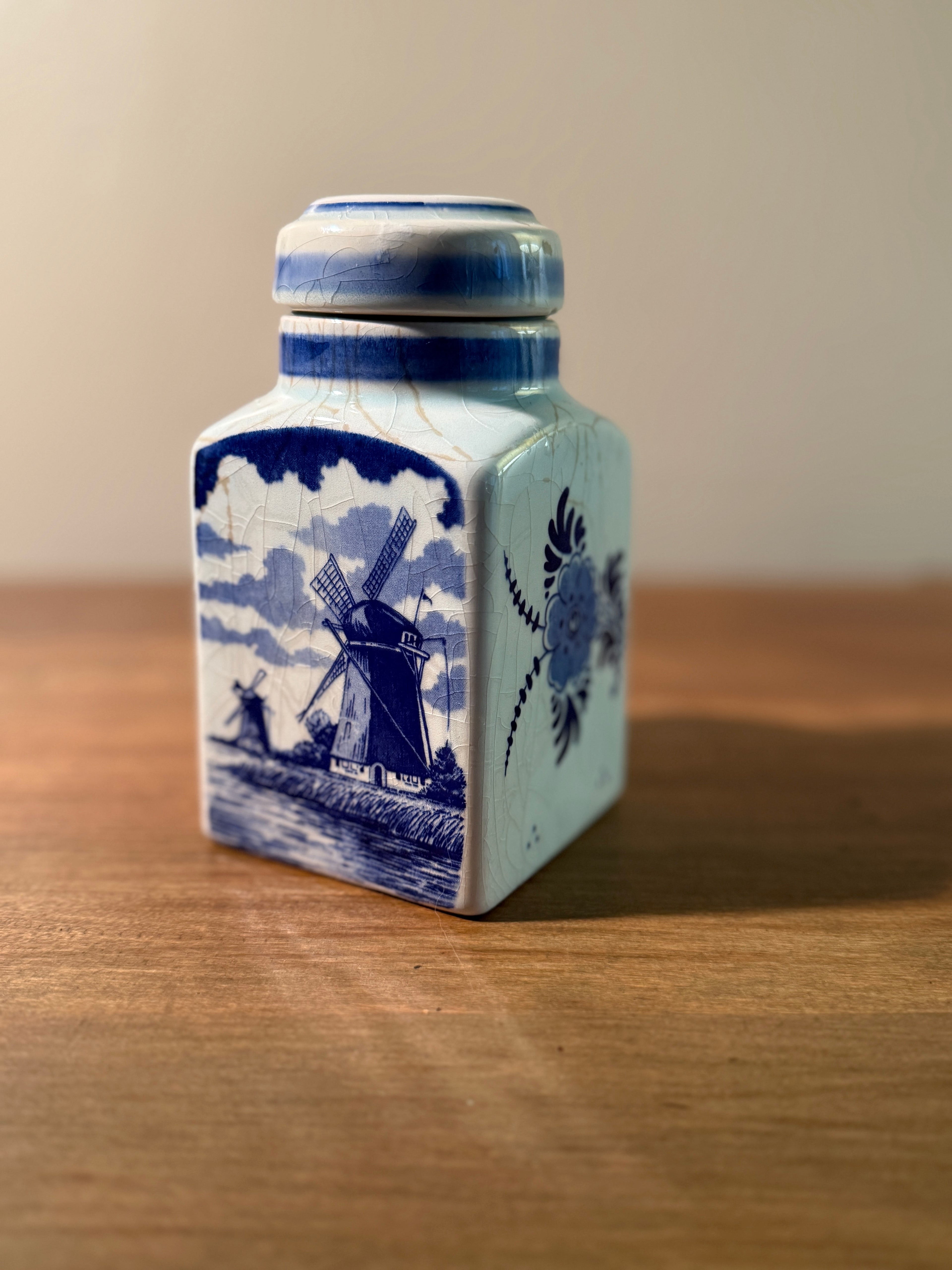 Vintage Delft Blue Hand Painted Lidded Tea Leaf Jar | Made in Holland | Blue & White Decor