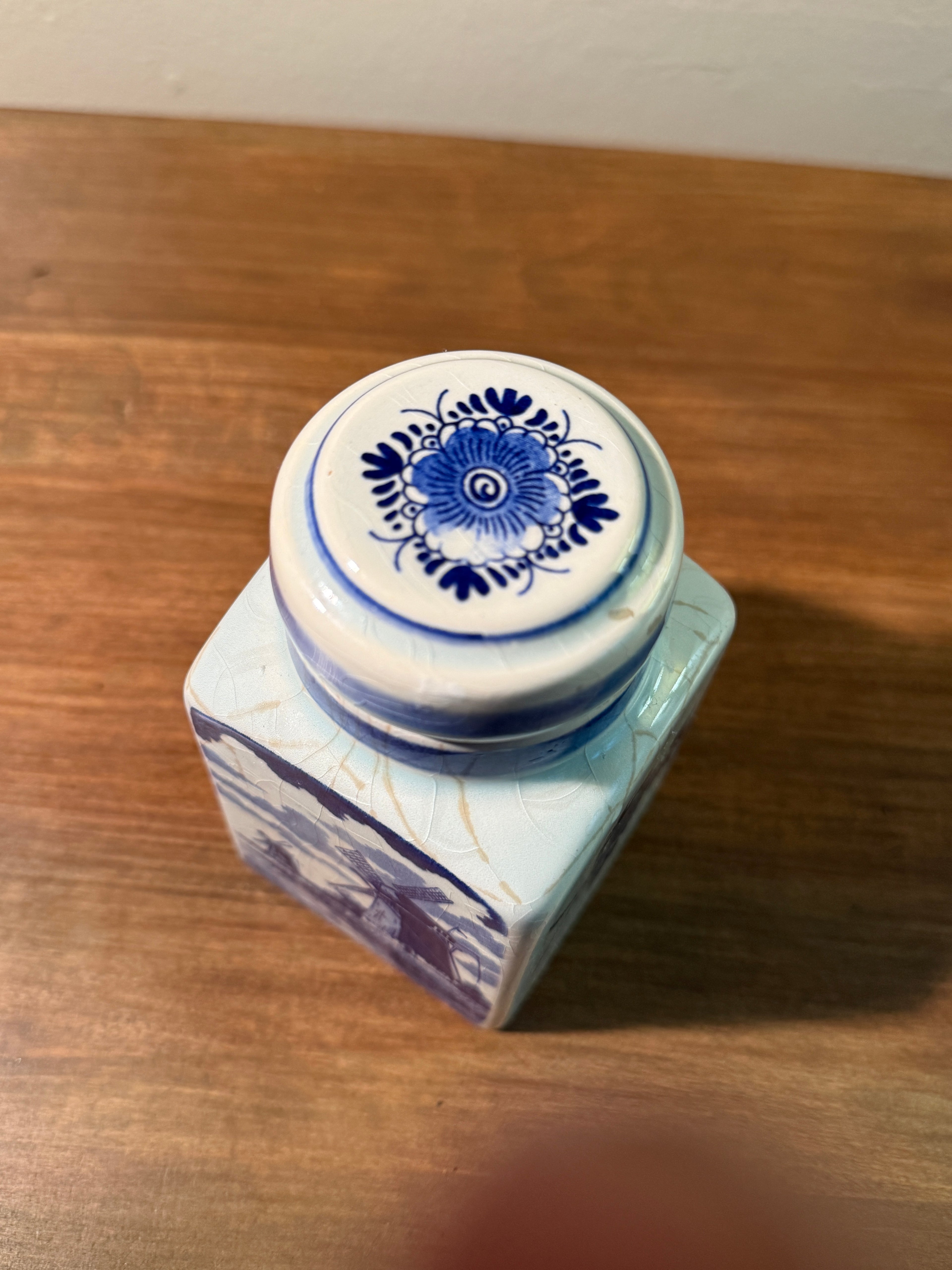Vintage Delft Blue Hand Painted Lidded Tea Leaf Jar | Made in Holland | Blue & White Decor