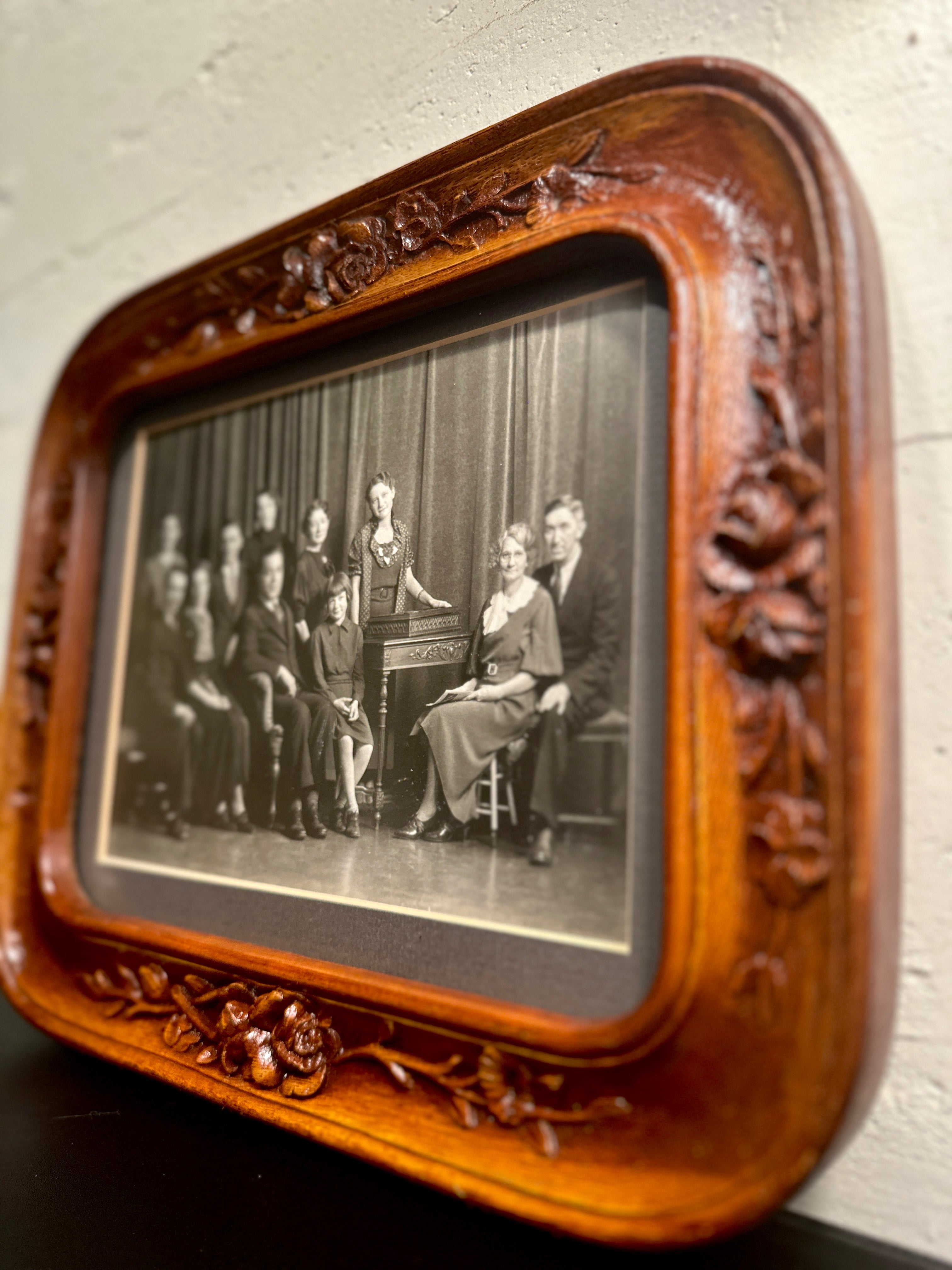 Antique Carved Floral Picture Frame with 1920s Portrait – Viridian Eclection