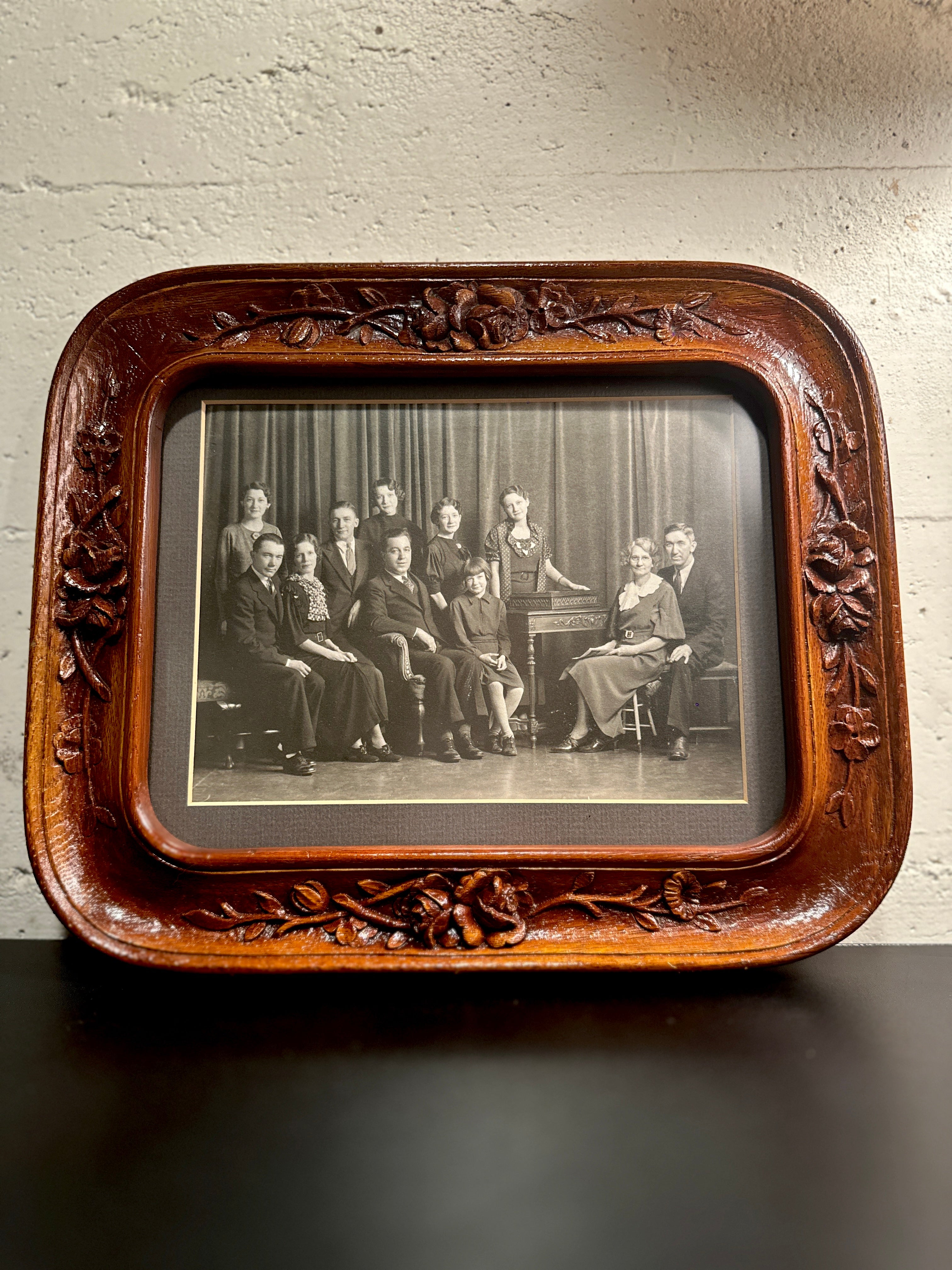 Antique Carved Floral Picture Frame with 1920s Portrait – Viridian Eclection