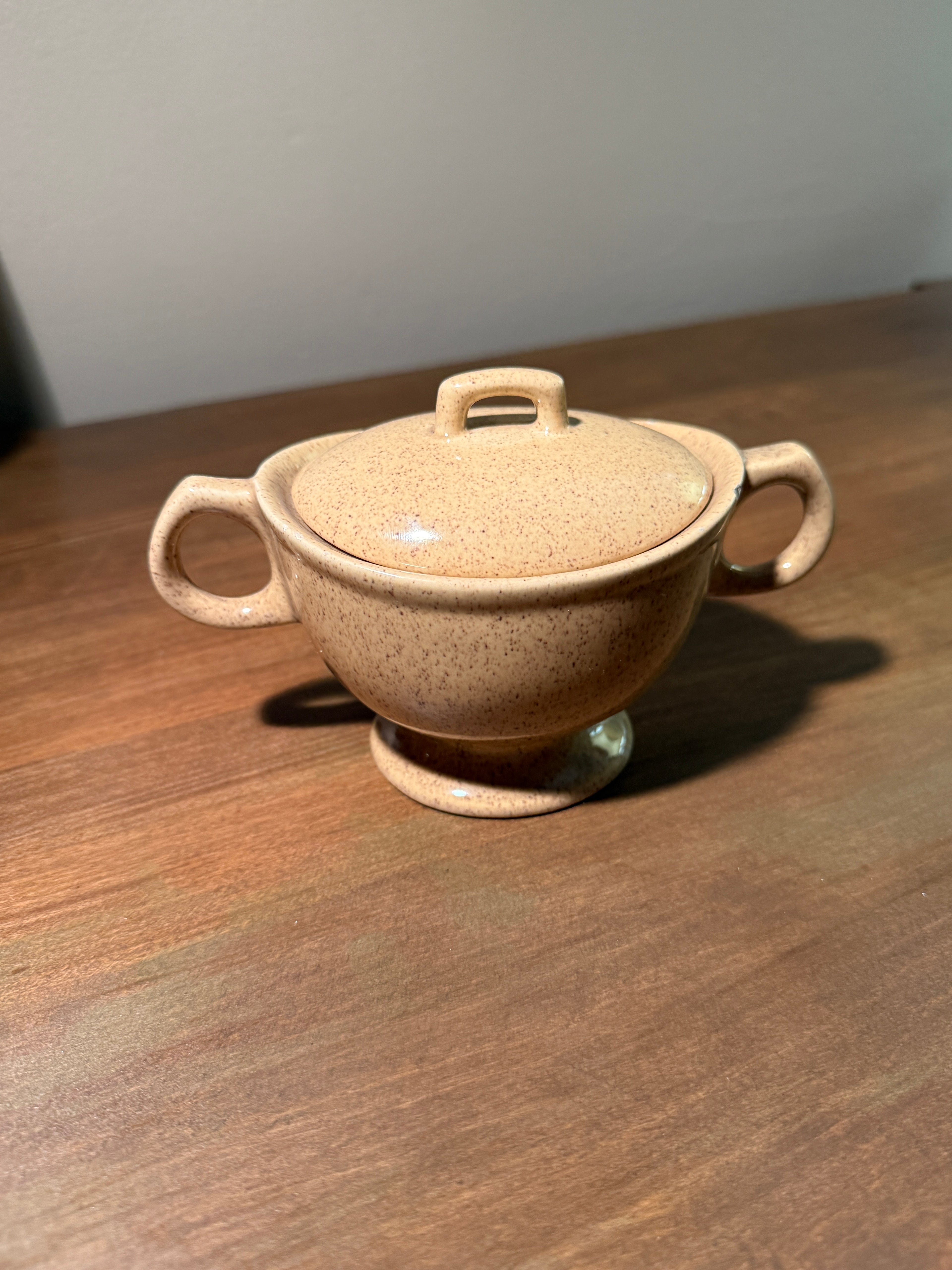 Vintage Holiday Stoneware Sugar Bowl 1950s Mid Century USA