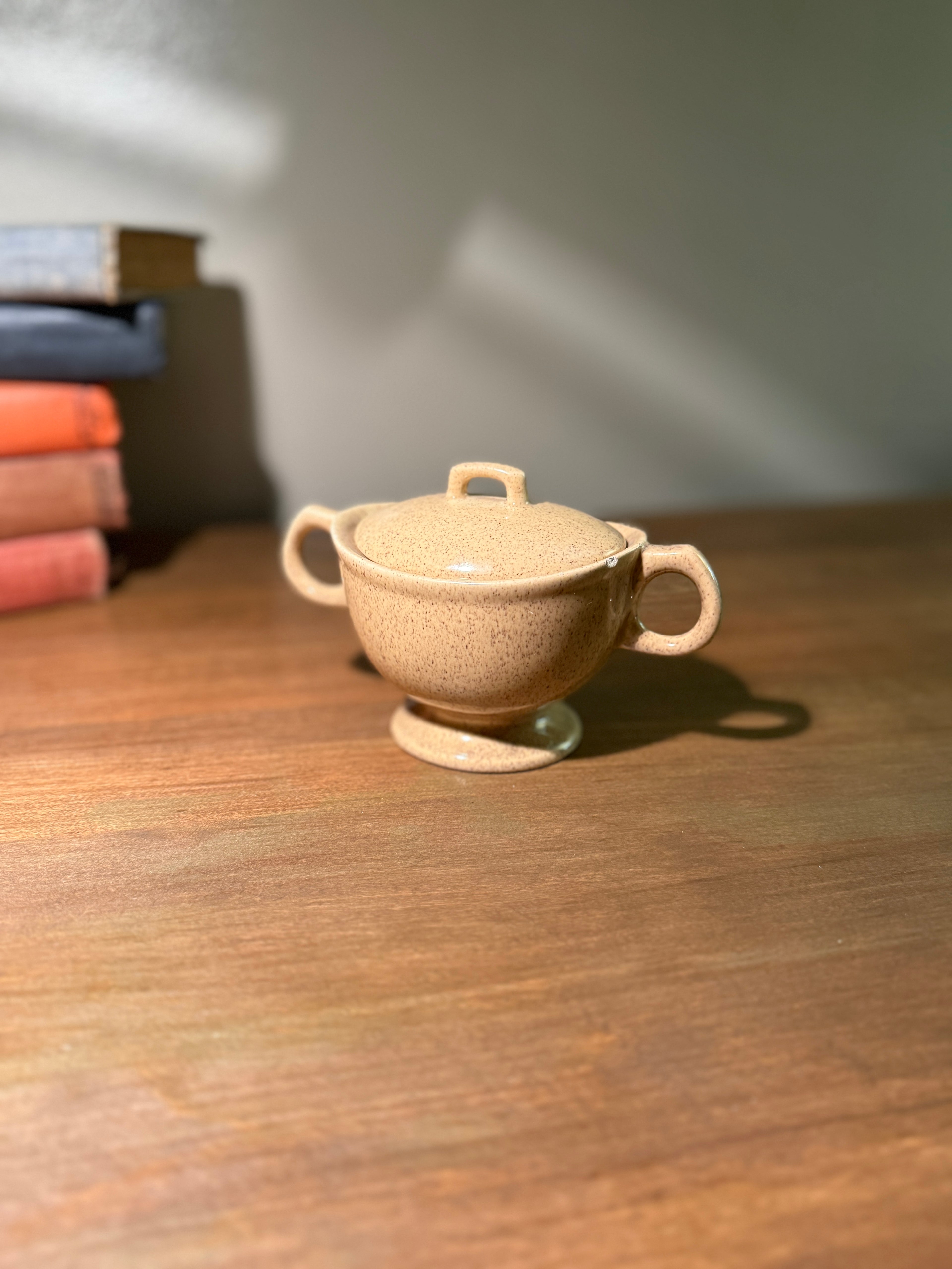 Vintage Holiday Stoneware Sugar Bowl 1950s Mid Century USA