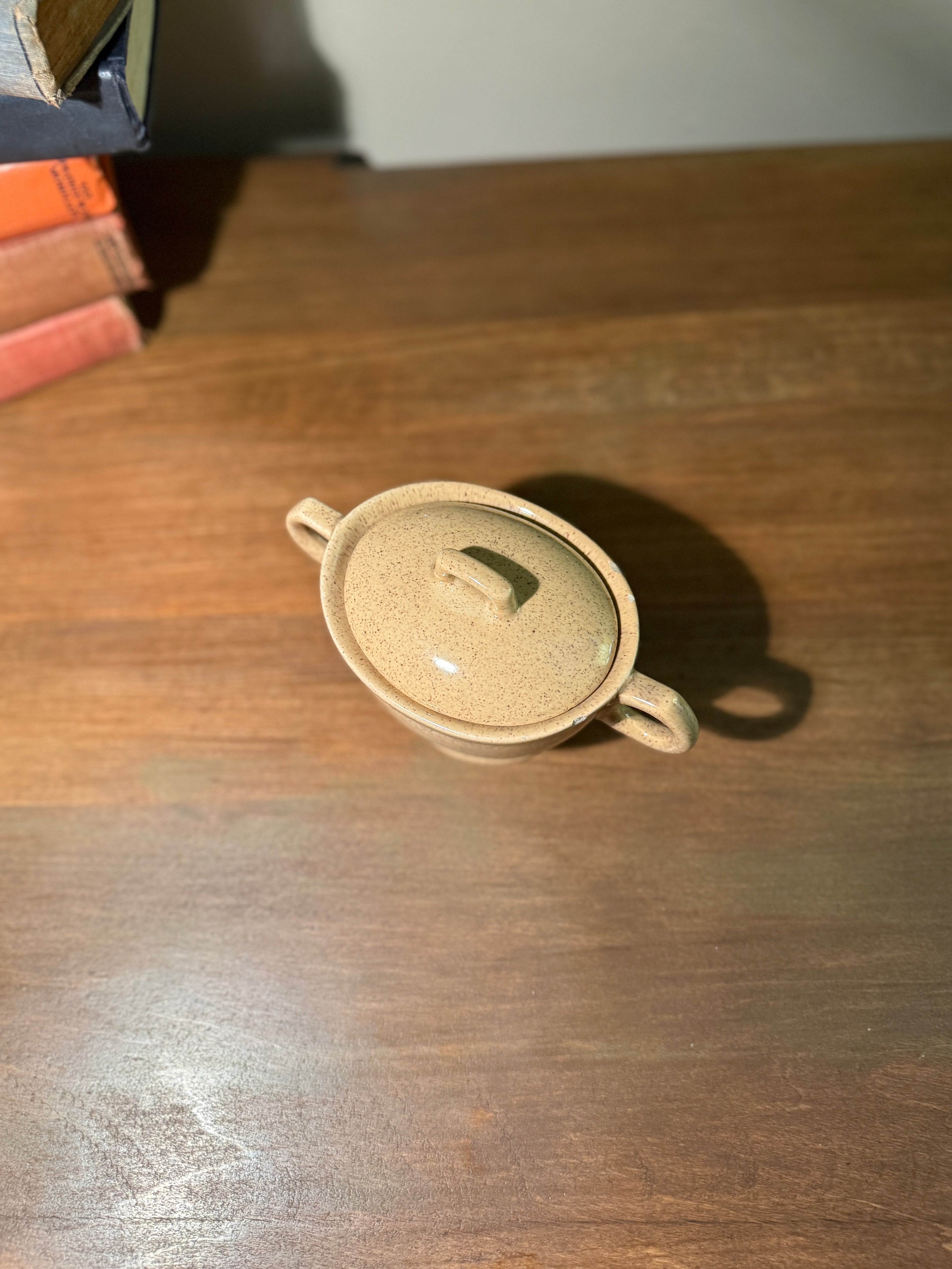 Vintage Holiday Stoneware Sugar Bowl 1950s Mid Century USA