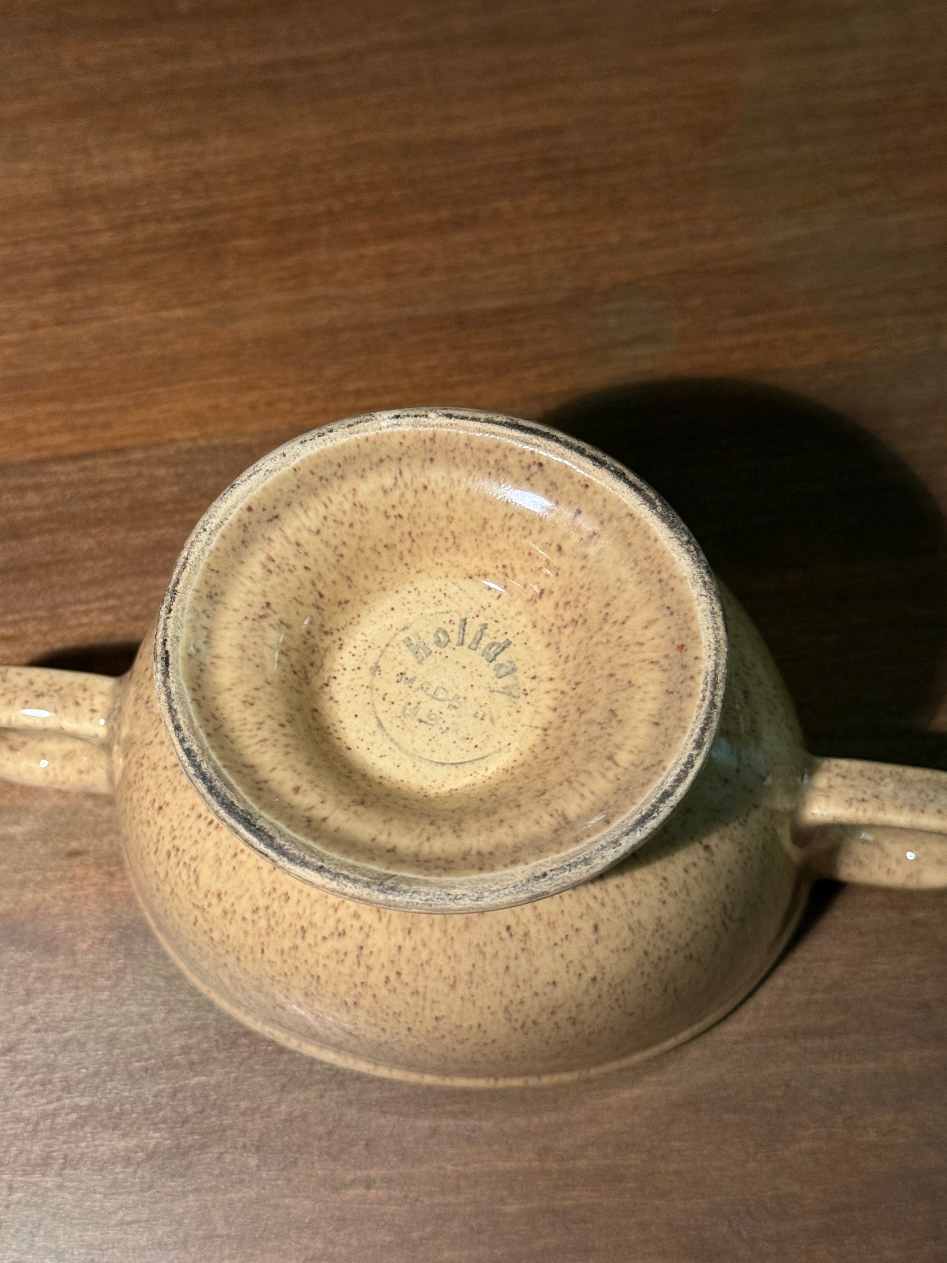 Vintage Holiday Stoneware Sugar Bowl 1950s Mid Century USA