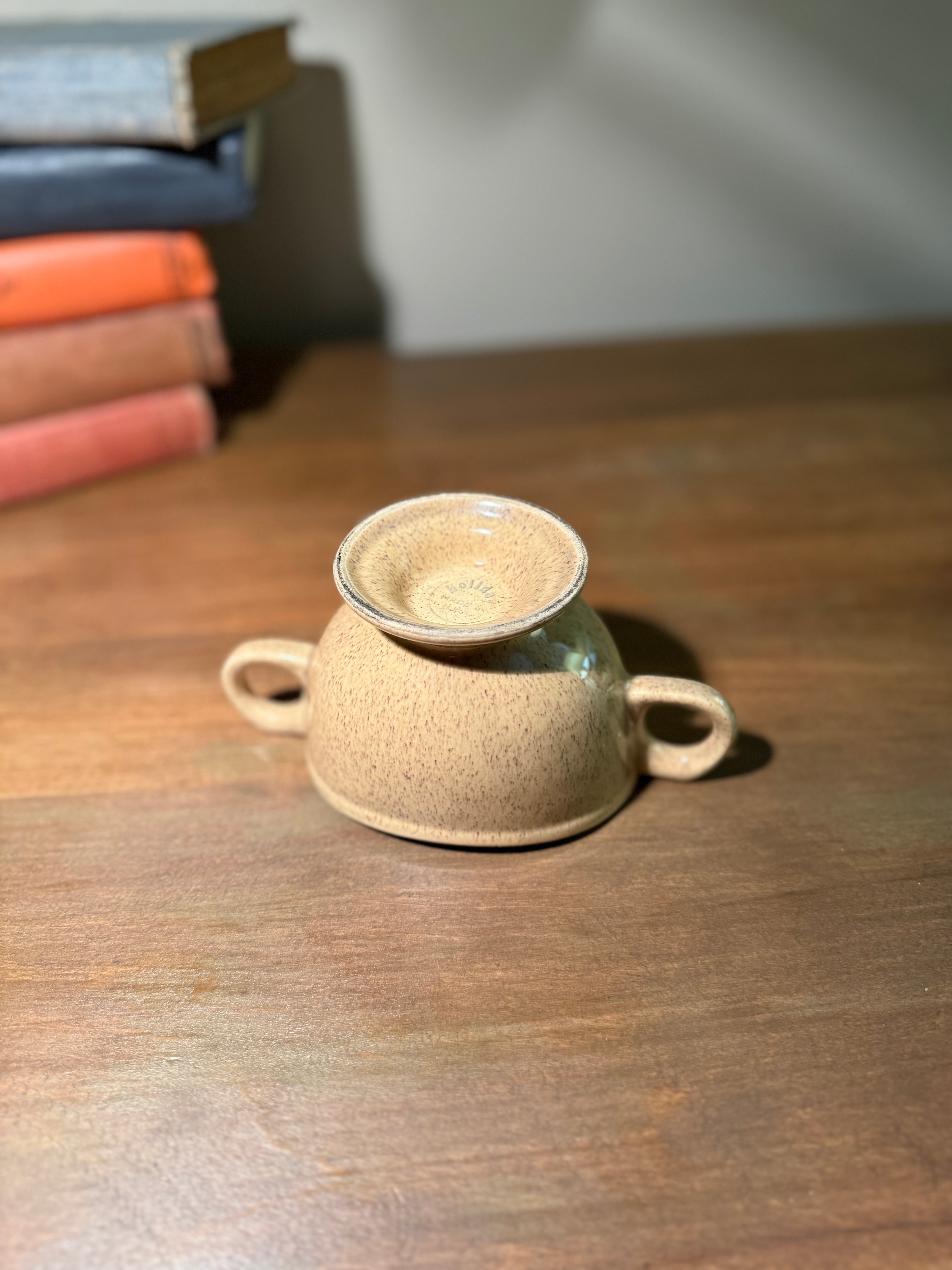 Vintage Holiday Stoneware Sugar Bowl 1950s Mid Century USA