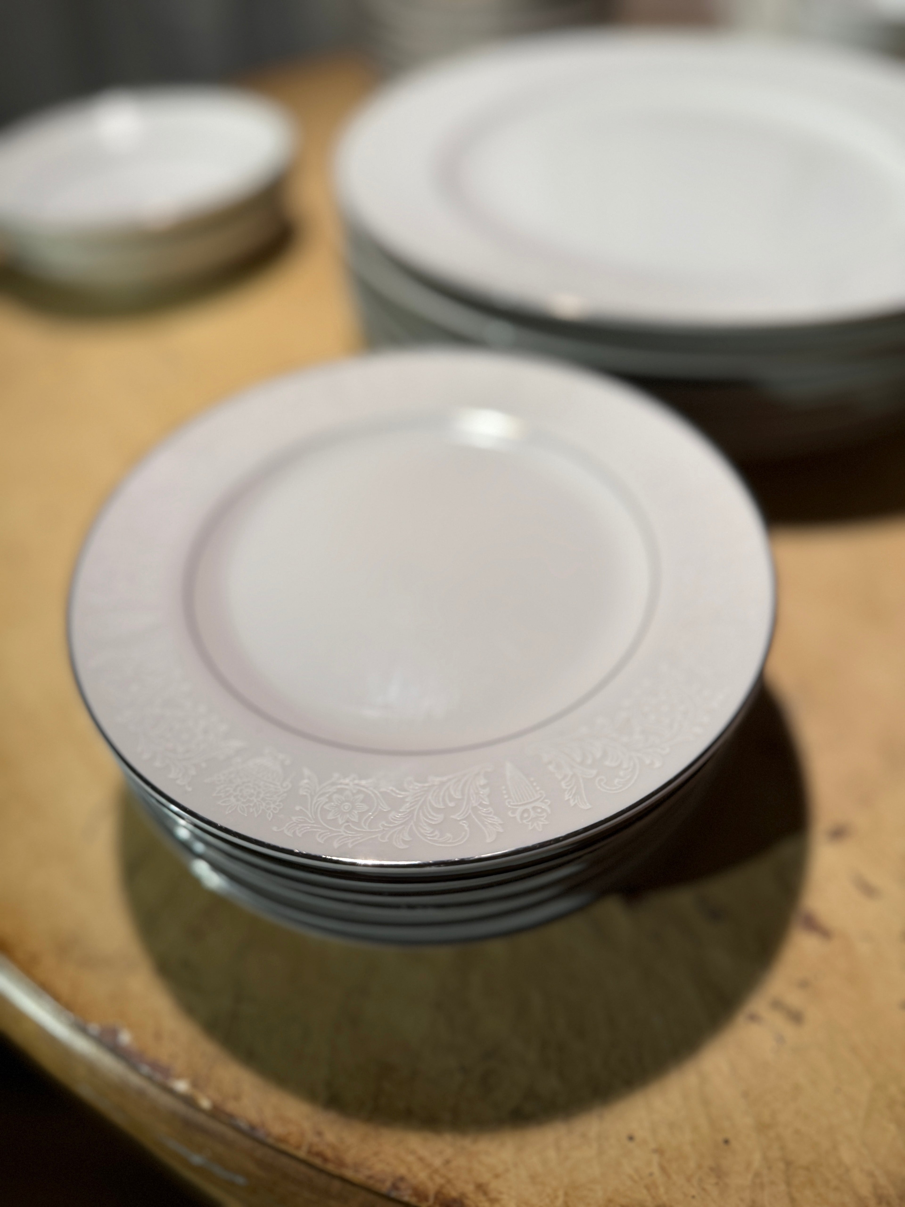 Vintage Crown Victoria Lovelace Fine China Set Japan White Platinum Rim Plates Cups (40 Piece) c (1950-60s)