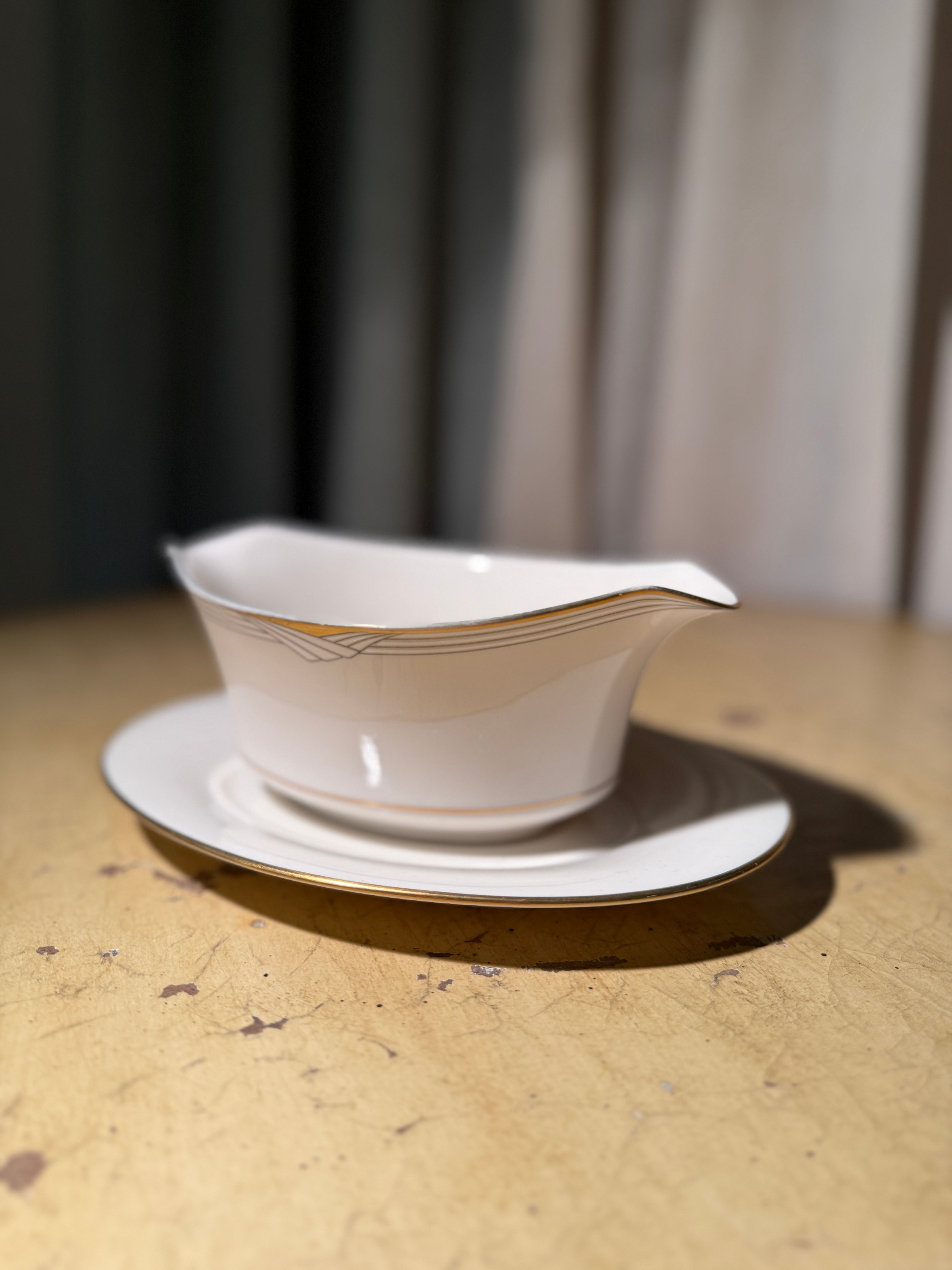 Vintage Noritake Golden Cove 7719 Gravy Boat with Underplate Fine China Japan c 1950-60s