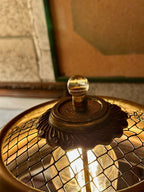Atmospheric Art Deco Ceramic Table Lamp with Sculptural Glass Finial & Gilded Mesh Shade (c 1910-1940)